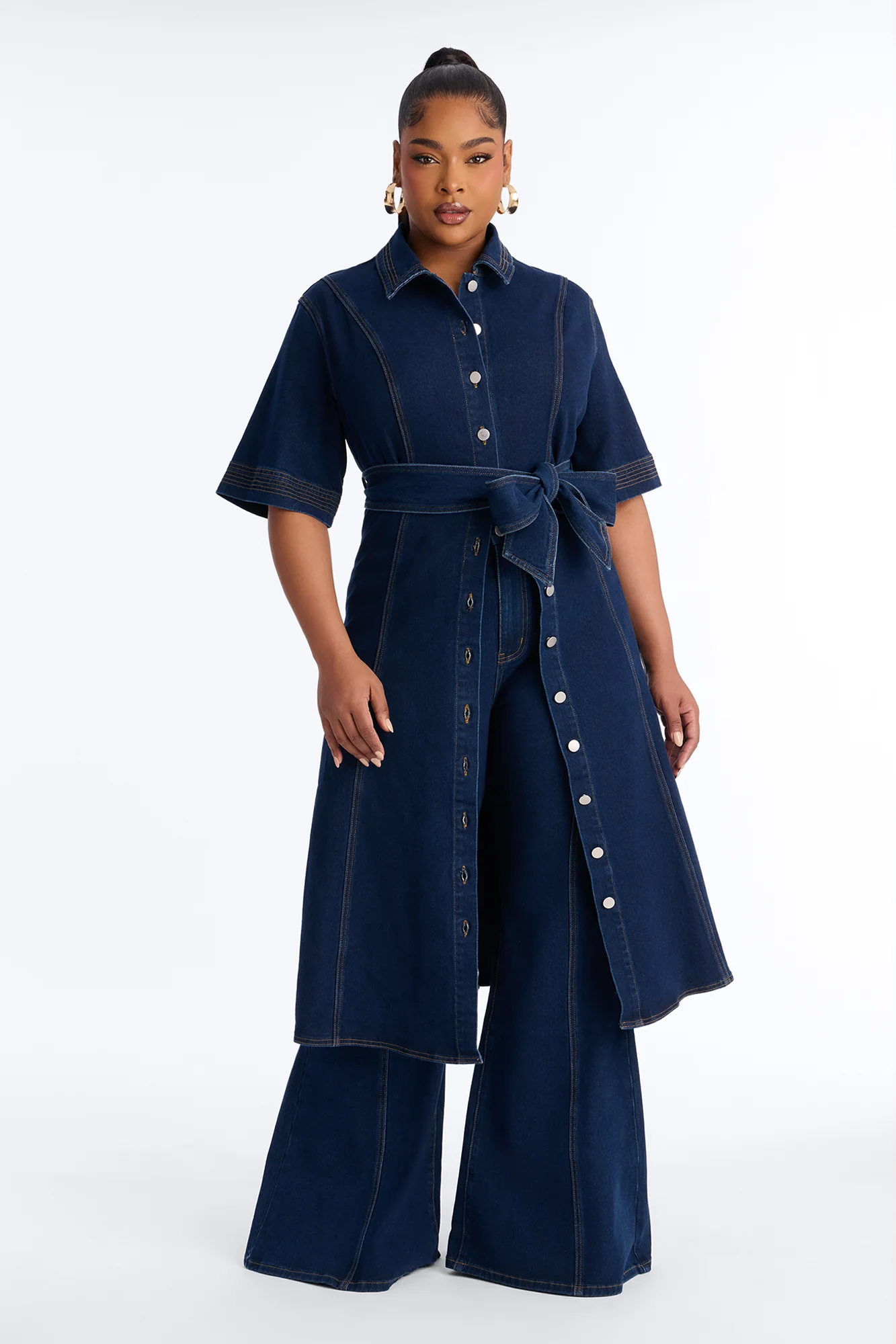 Danielle Denim Tie Waist Pant Set - Dark Wash - Image 5