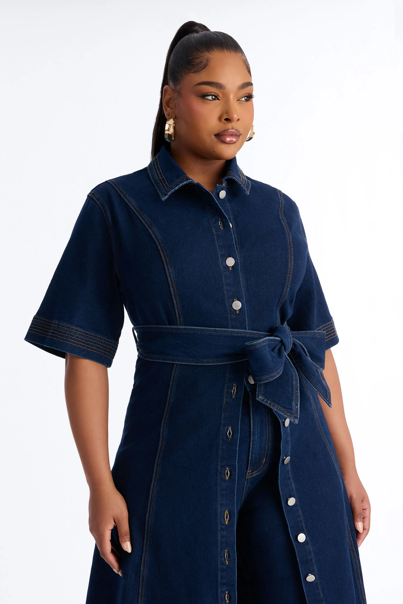 Danielle Denim Tie Waist Pant Set - Dark Wash - Image 6