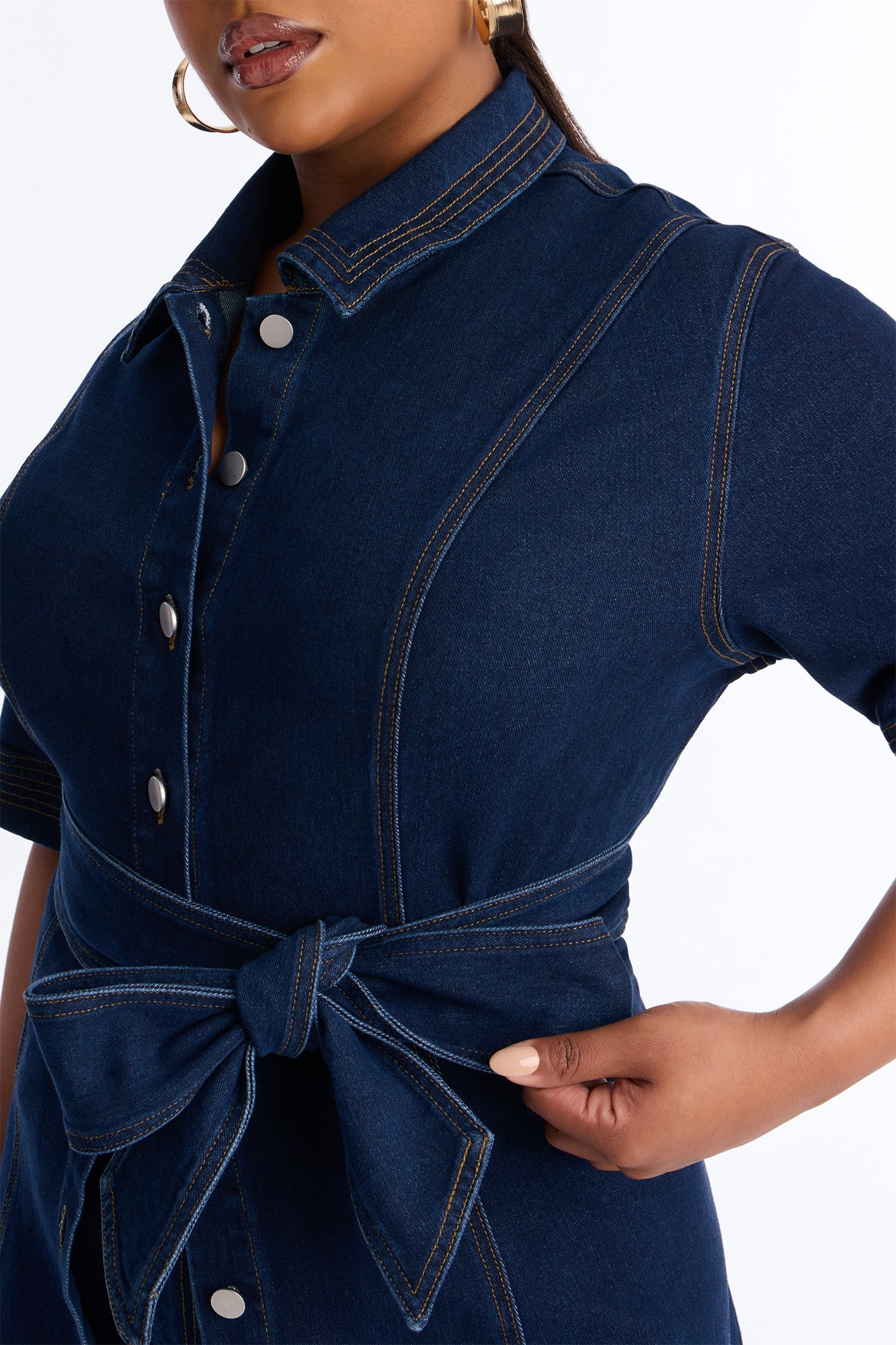 Danielle Denim Tie Waist Pant Set - Dark Wash - Image 7