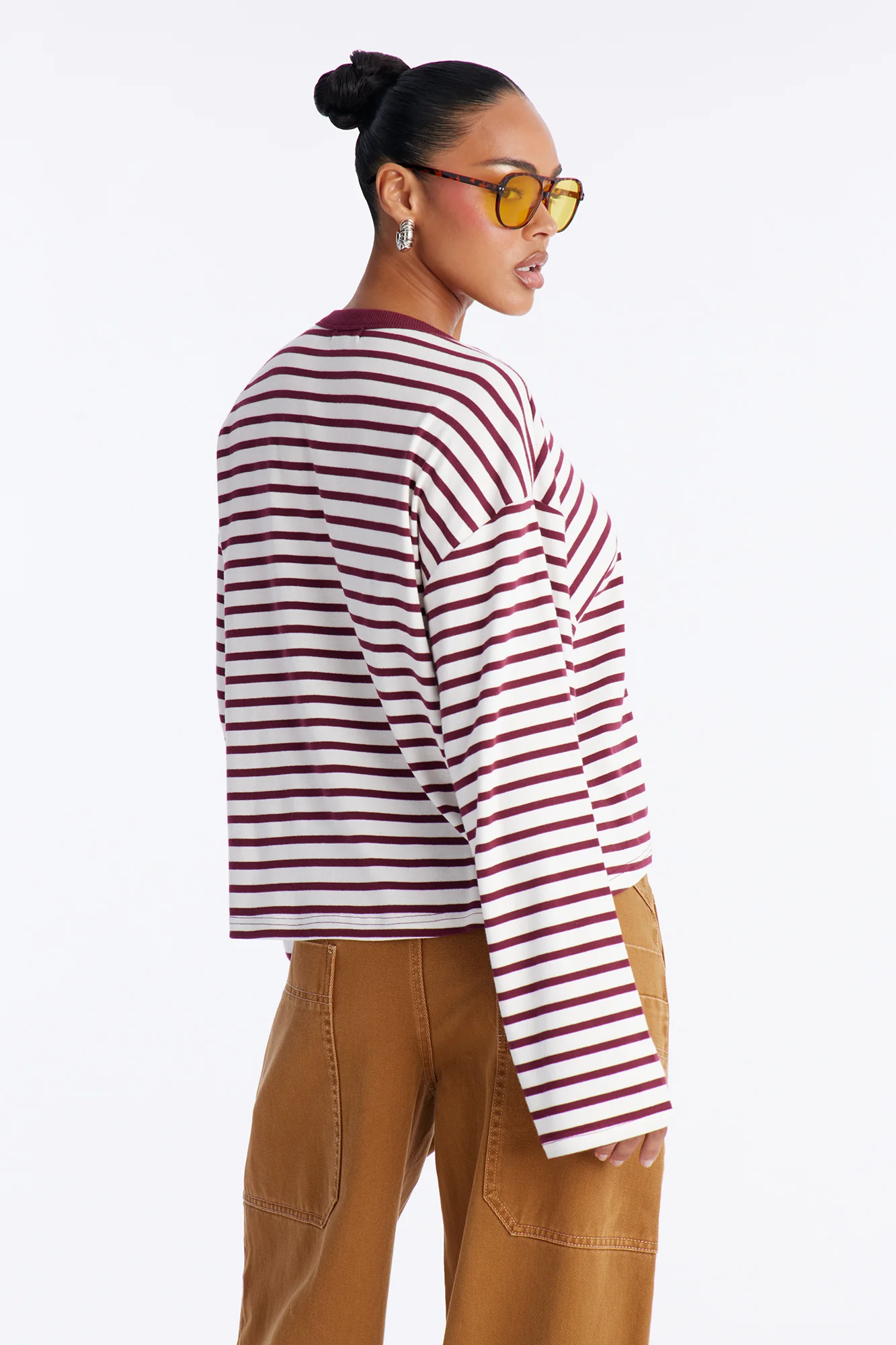 Danielle Striped Crew Neck Long Sleeve Top - Burgundy/combo - Image 3