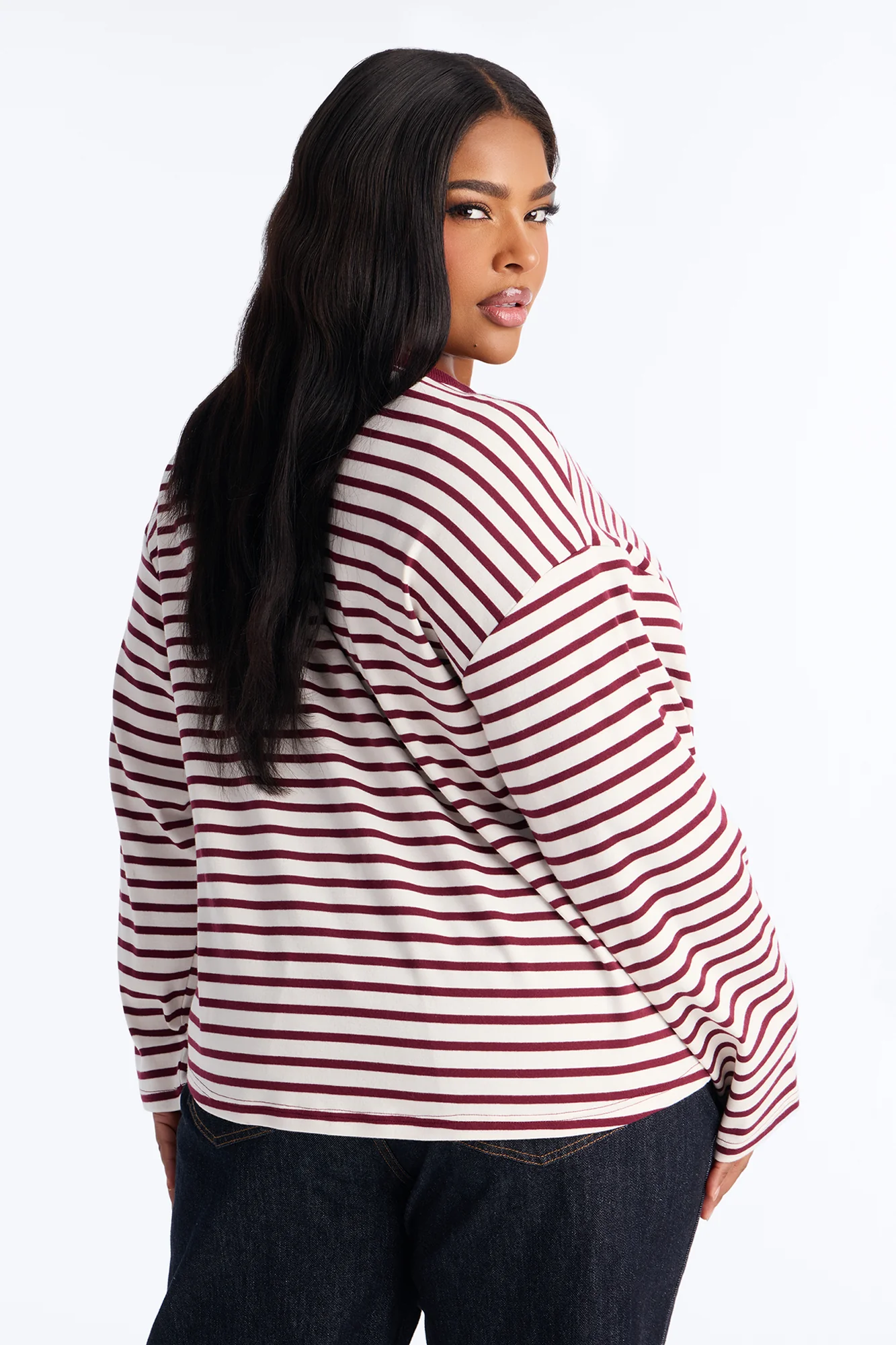 Danielle Striped Crew Neck Long Sleeve Top - Burgundy/combo - Image 6