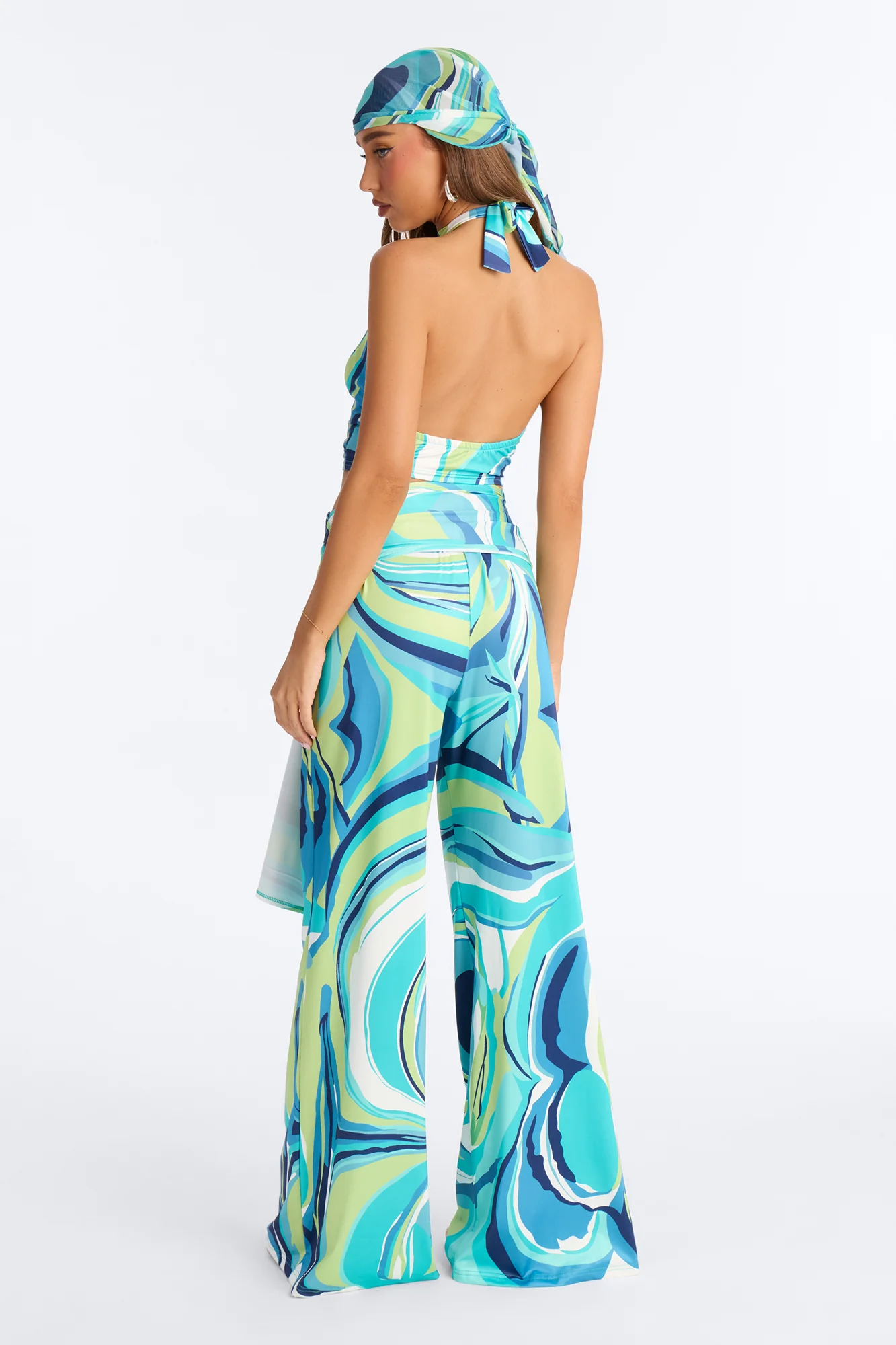 Danni Head Scarf 3 Piece Pant Set - Blue/combo - Image 3