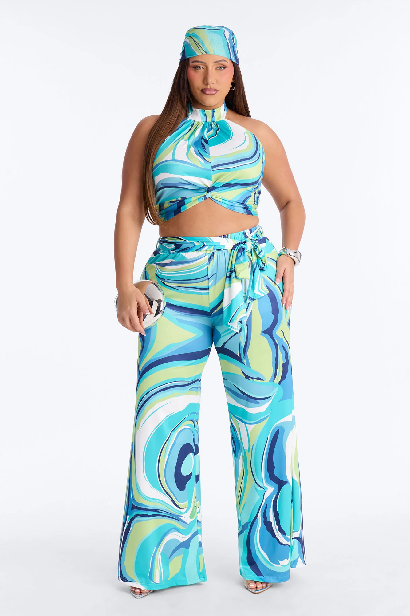 Danni Head Scarf 3 Piece Pant Set - Blue/combo - Image 4