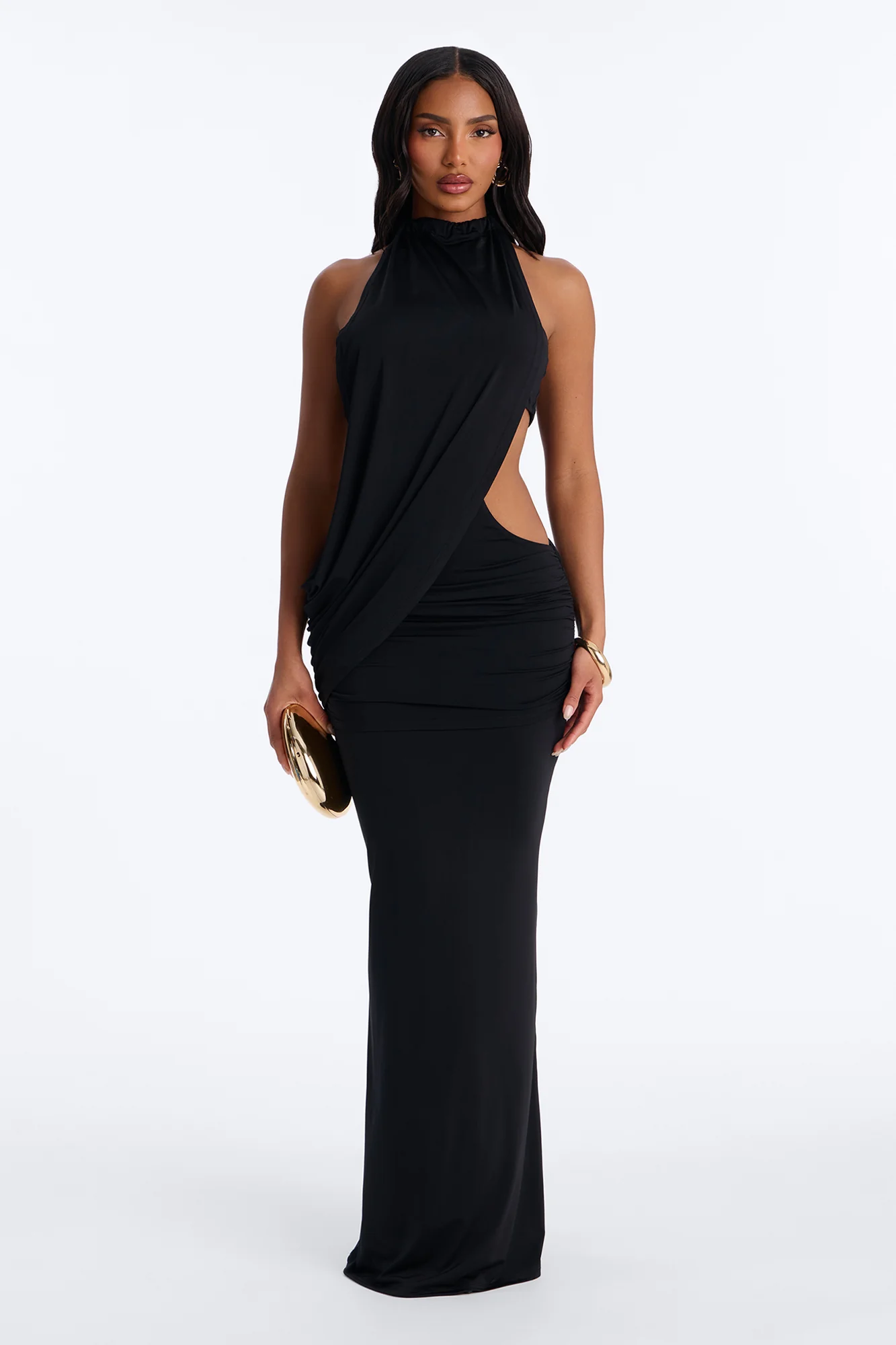 Daphne Draped Maxi Dress - Black