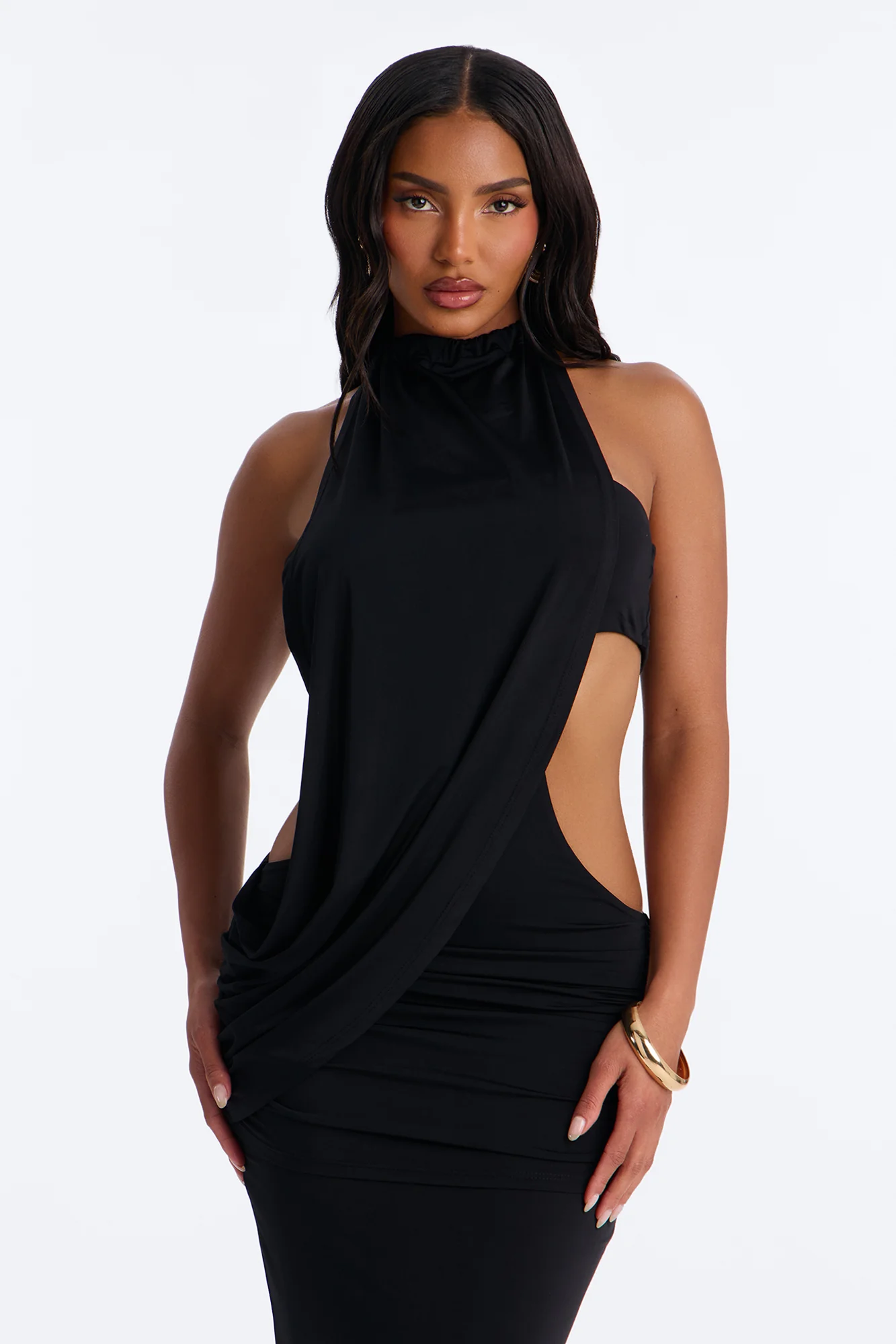 Daphne Draped Maxi Dress - Black - Image 2