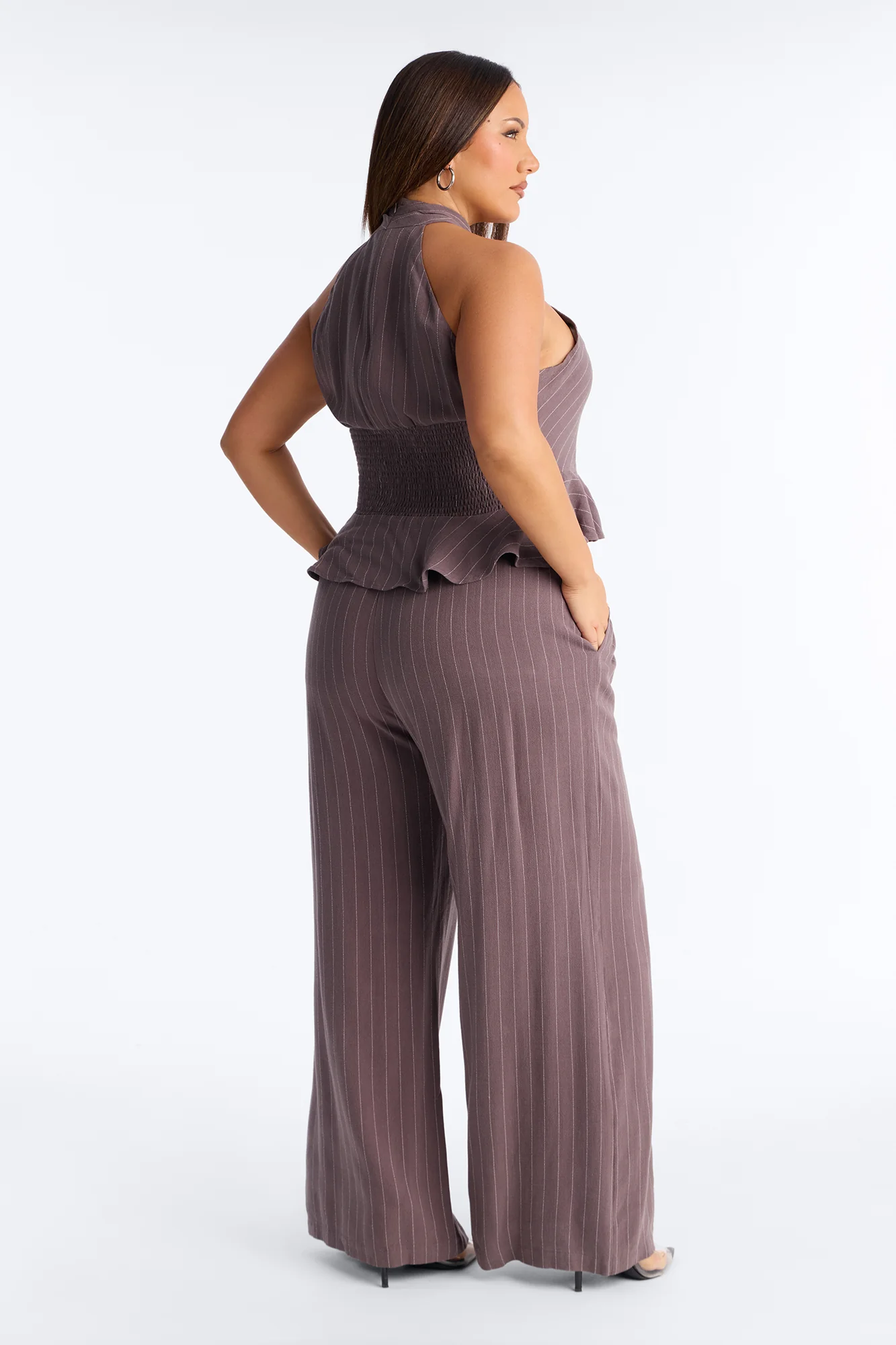Daphne Linen Pinstripe Pant Set - Charcoal - Image 7