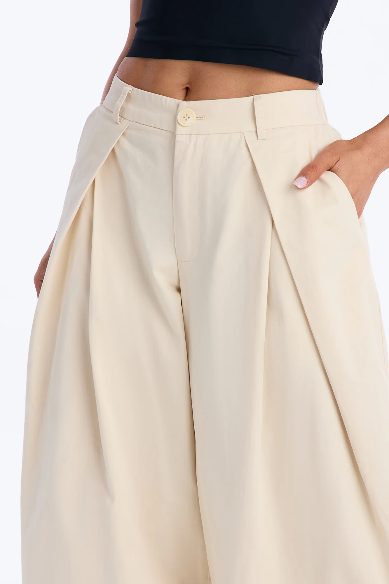 Daphnie Mid Rise Wide Leg Pleated Pant - Khaki - Image 3
