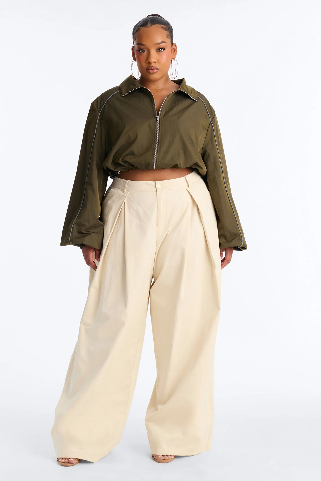 Daphnie Mid Rise Wide Leg Pleated Pant - Khaki - Image 5