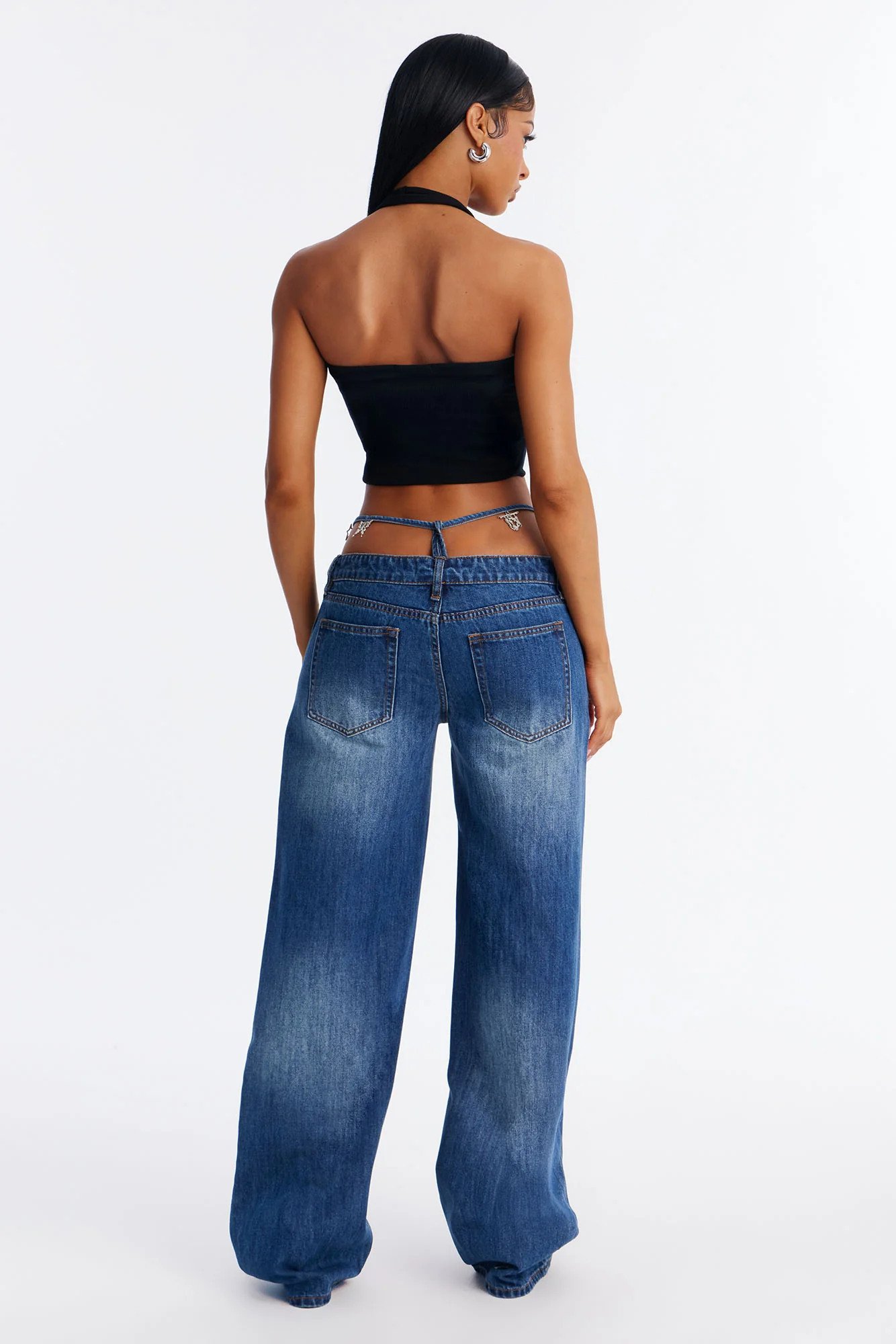 Dare Me Foldover Ultra Low Rise Thong Charm Jeans - Dark Wash - Image 5