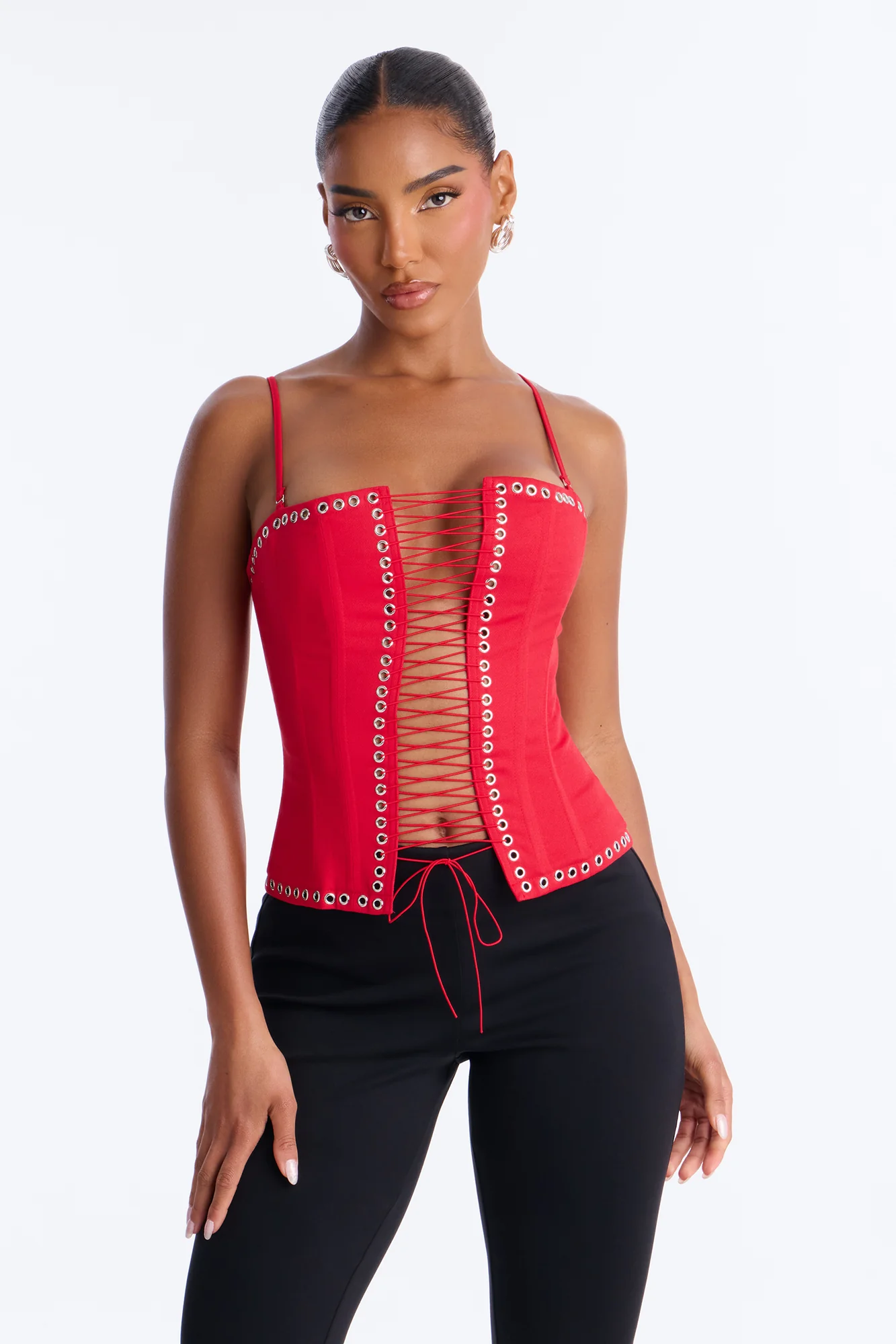 Dark Beauty Lace Up Corset Top - Red