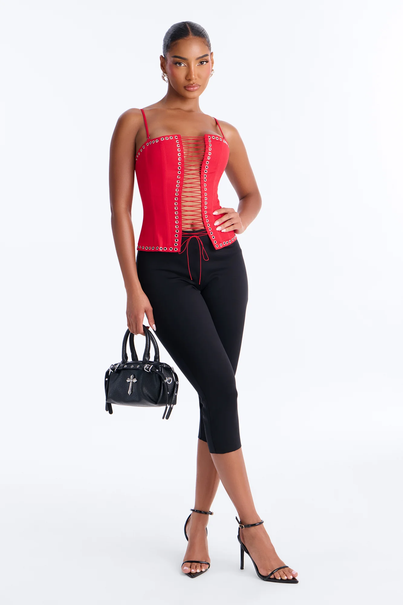 Dark Beauty Lace Up Corset Top - Red - Image 2