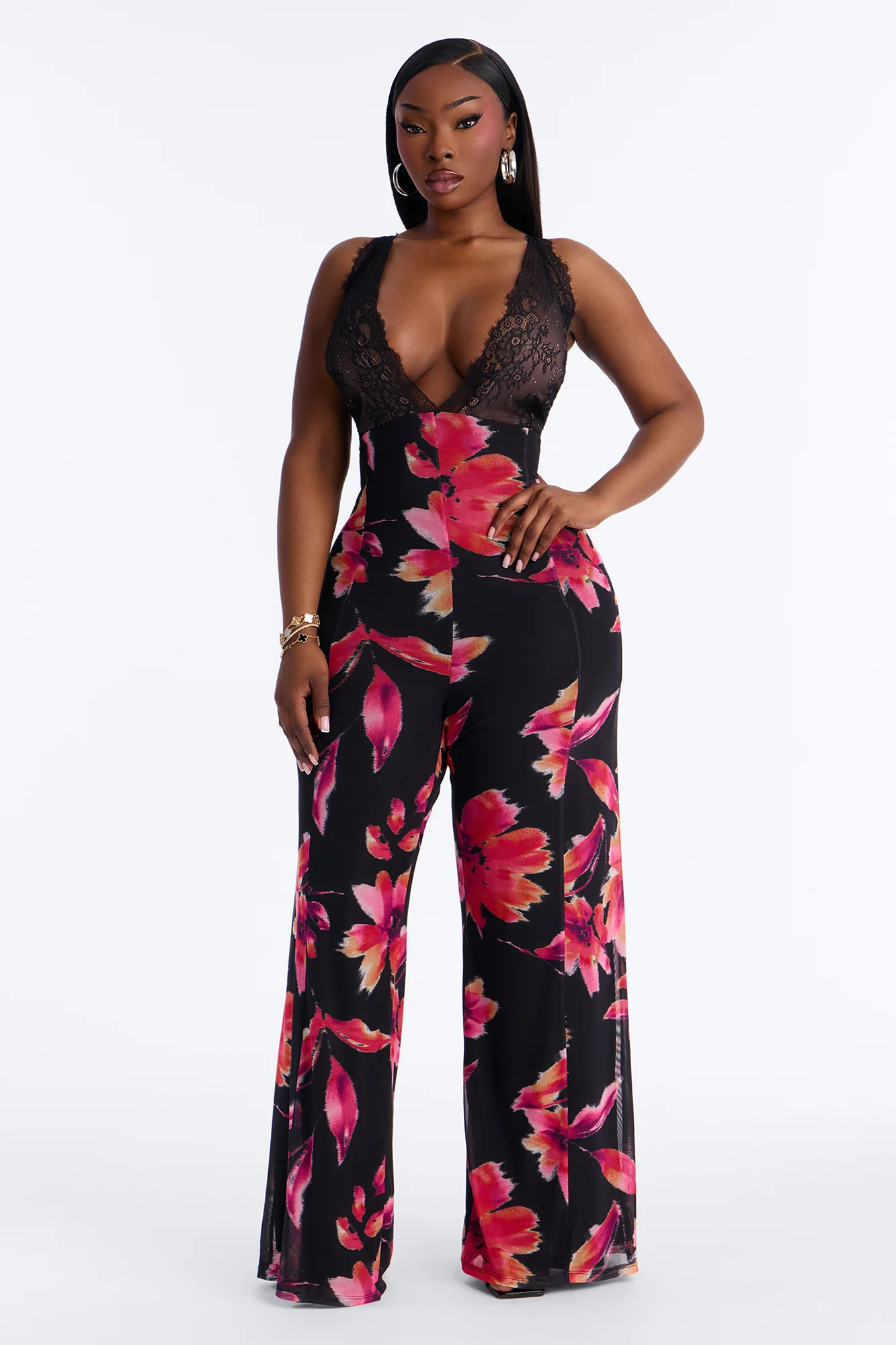 Dark Bloom Lace Floral Mesh Jumpsuit - Black/combo - Image 5