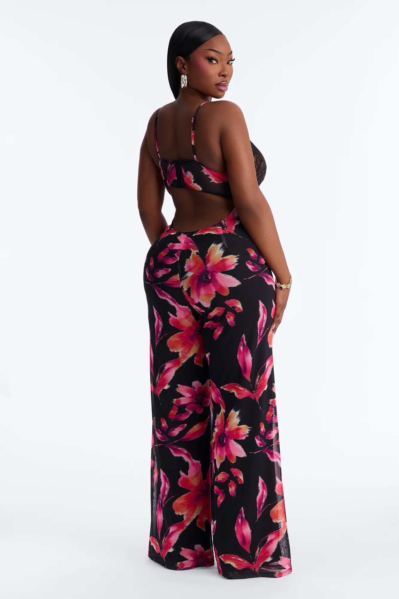 Dark Bloom Lace Floral Mesh Jumpsuit - Black/combo - Image 8