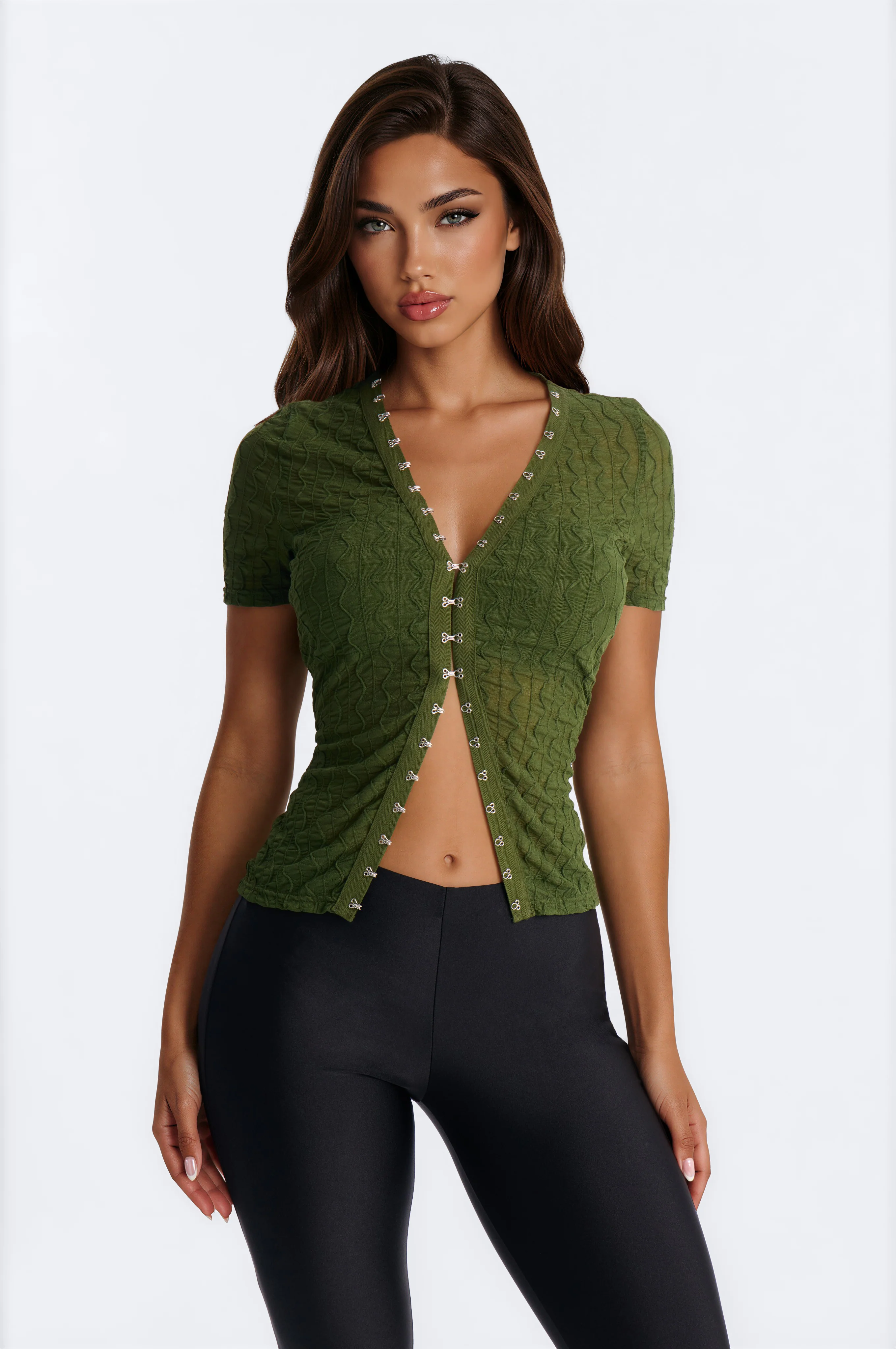 Dark Dream Short Sleeve Flyaway Top - Olive