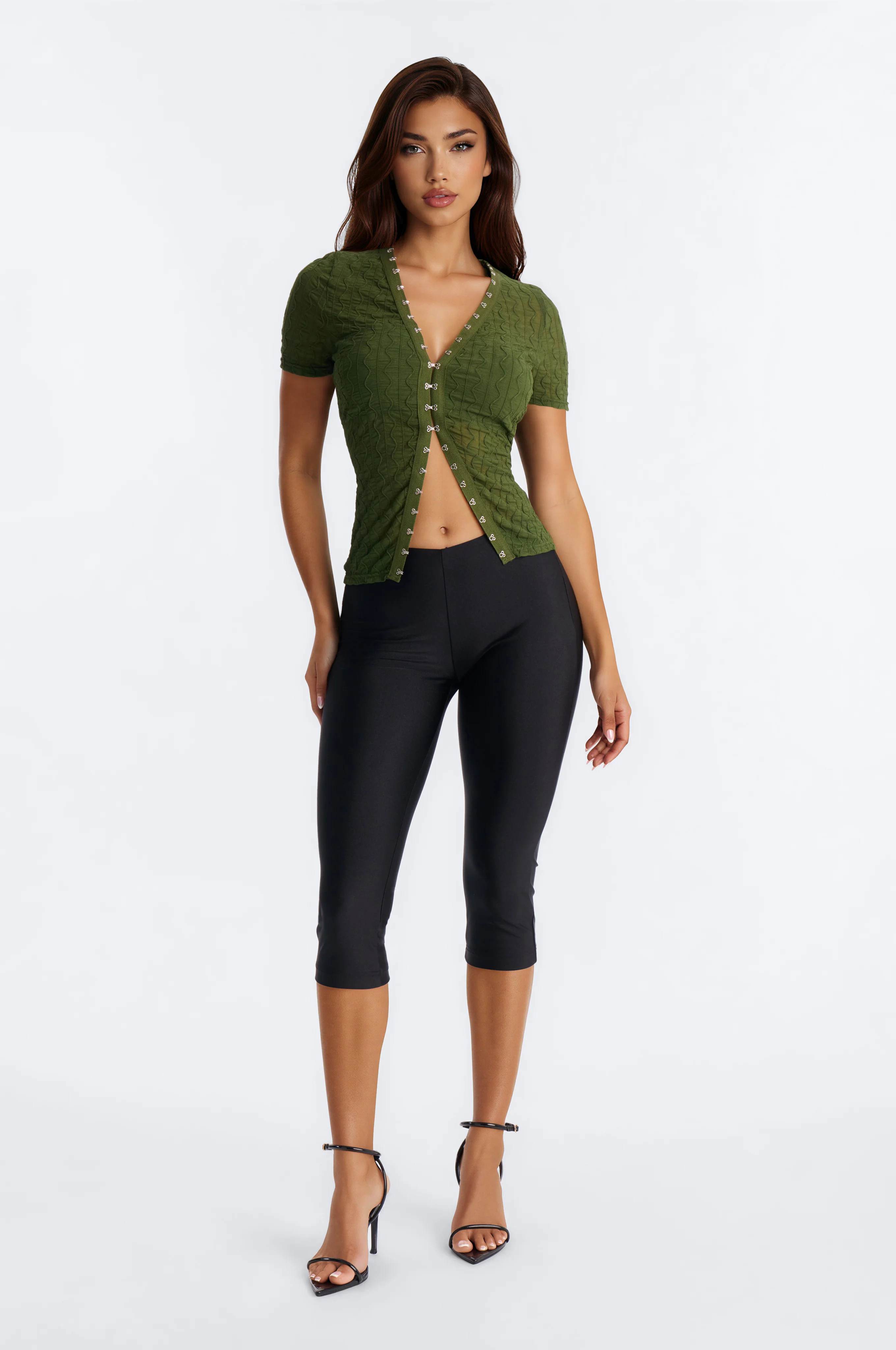 Dark Dream Short Sleeve Flyaway Top - Olive - Image 2