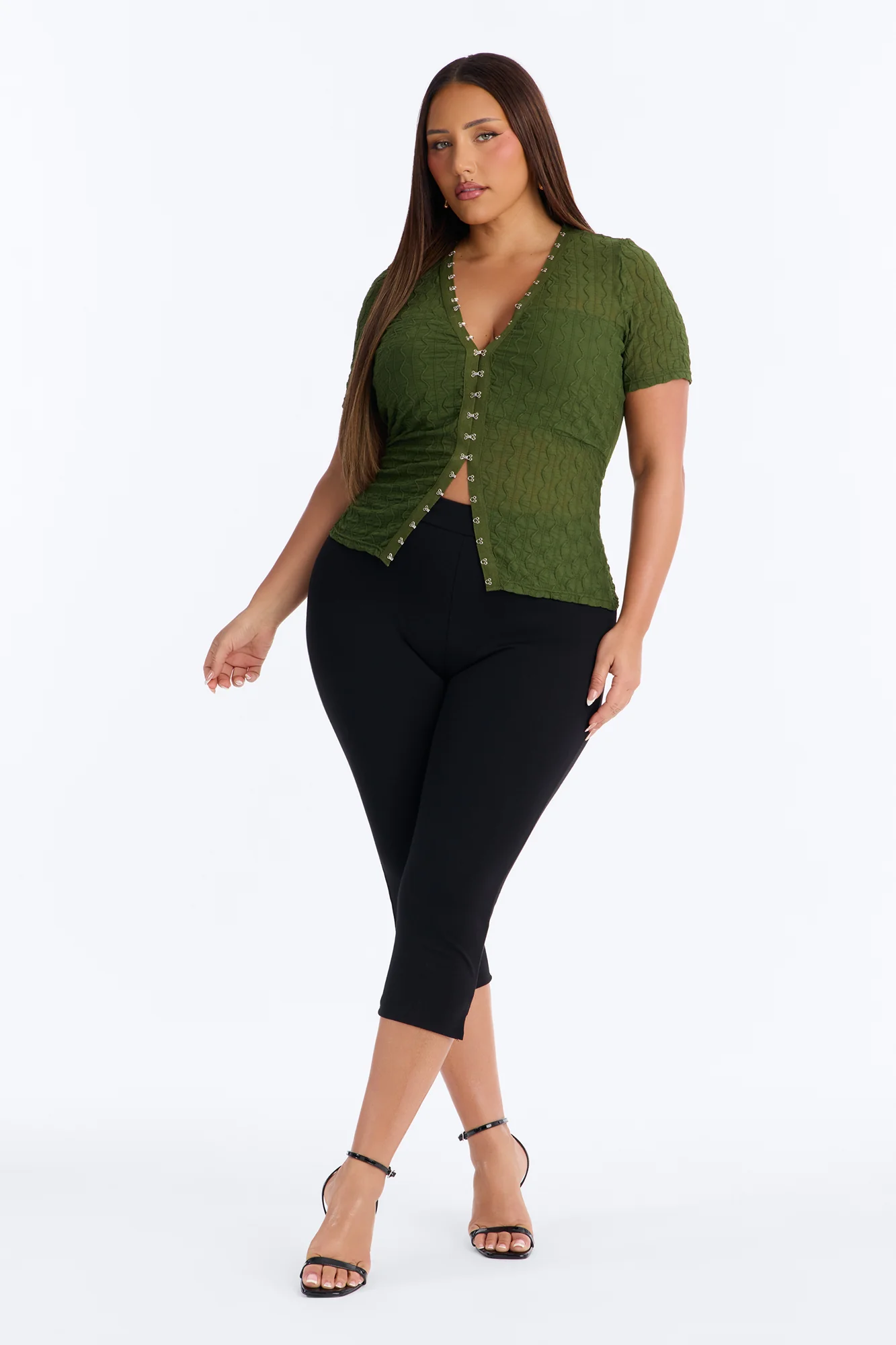 Dark Dream Short Sleeve Flyaway Top - Olive - Image 6