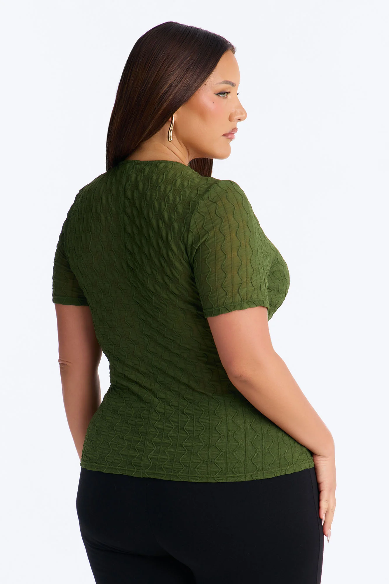 Dark Dream Short Sleeve Flyaway Top - Olive - Image 8