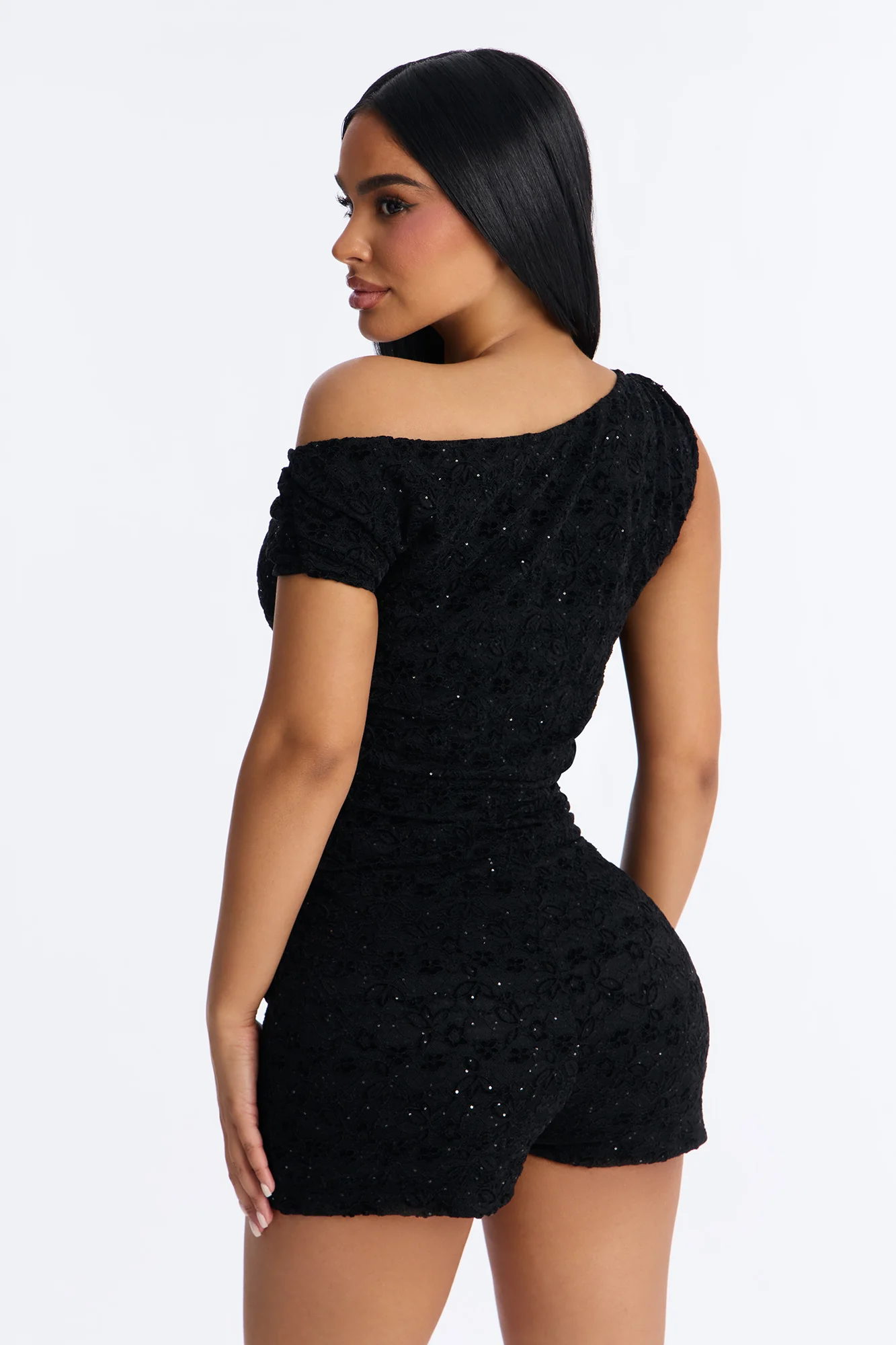 Dark Nights Lace Micro Short Romper - Black - Image 3