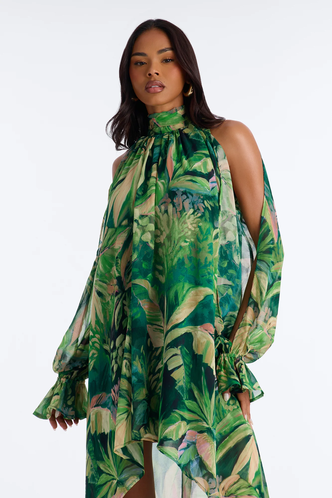 Dark Paradise Long Sleeve Chiffon Maxi Dress - Green/combo - Image 2