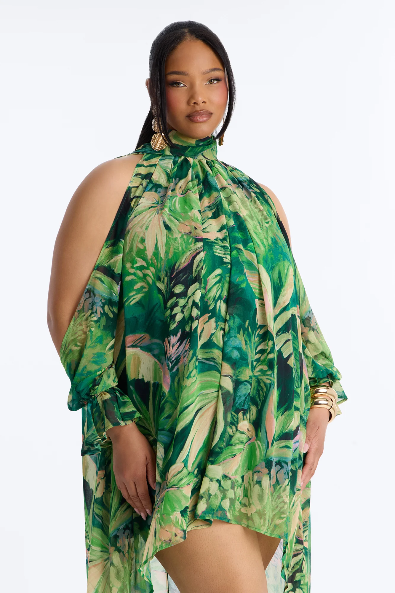 Dark Paradise Long Sleeve Chiffon Maxi Dress - Green/combo - Image 6