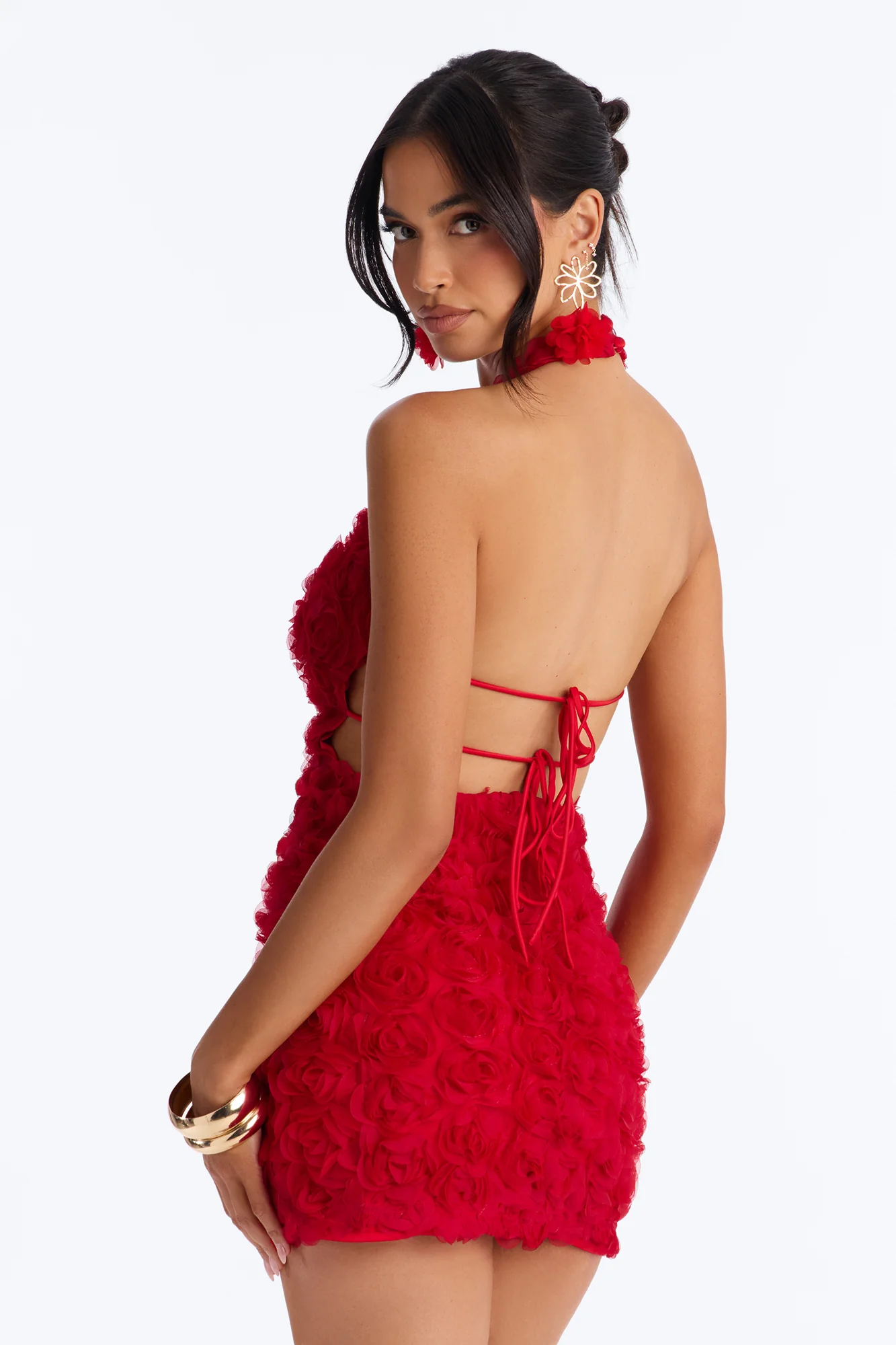 Dark Romance Sleeveless Mesh Mini Dress - Red - Image 4
