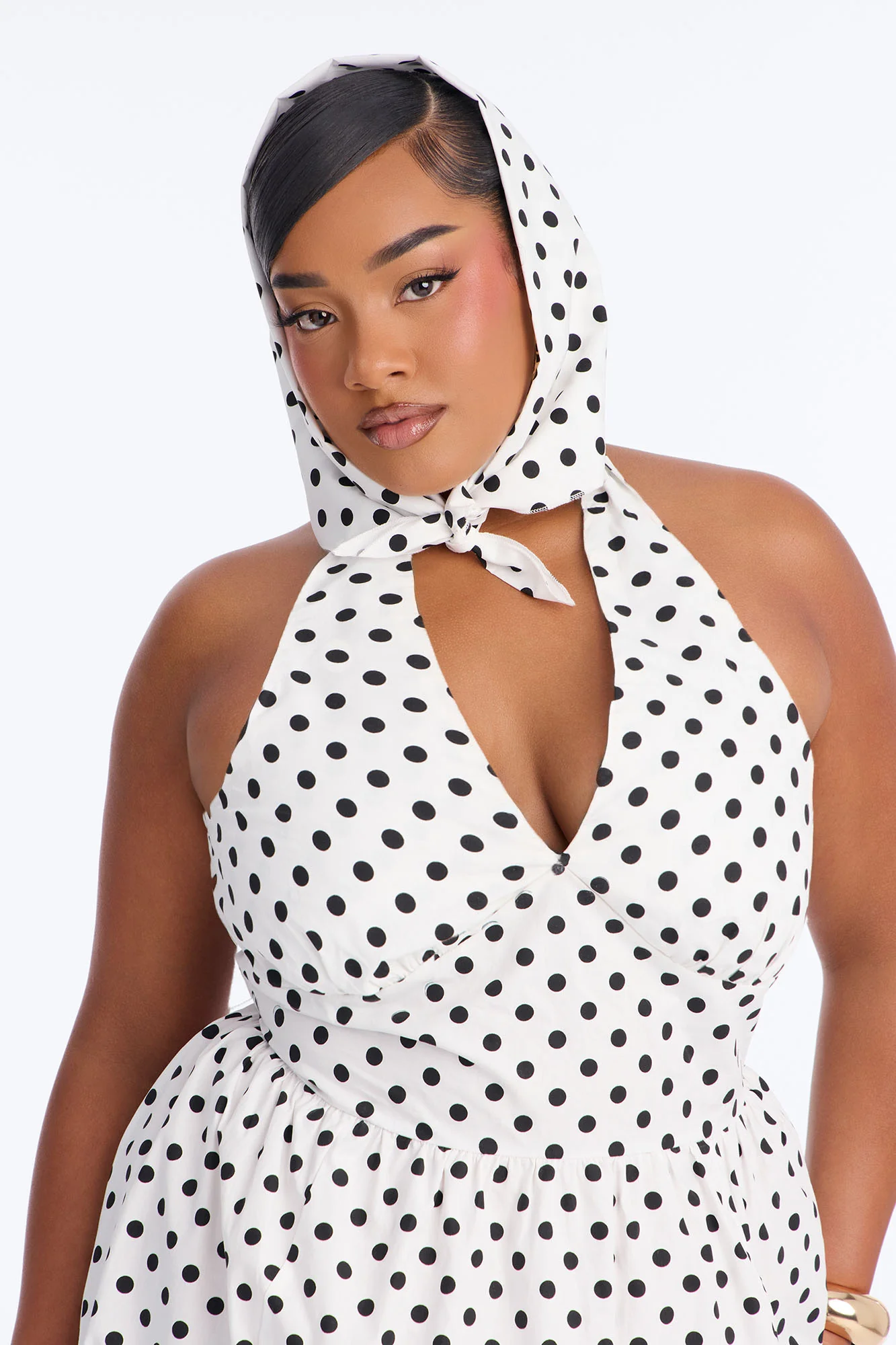 Darla Halter Polka Dot Midi Dress - White/Black - Image 6
