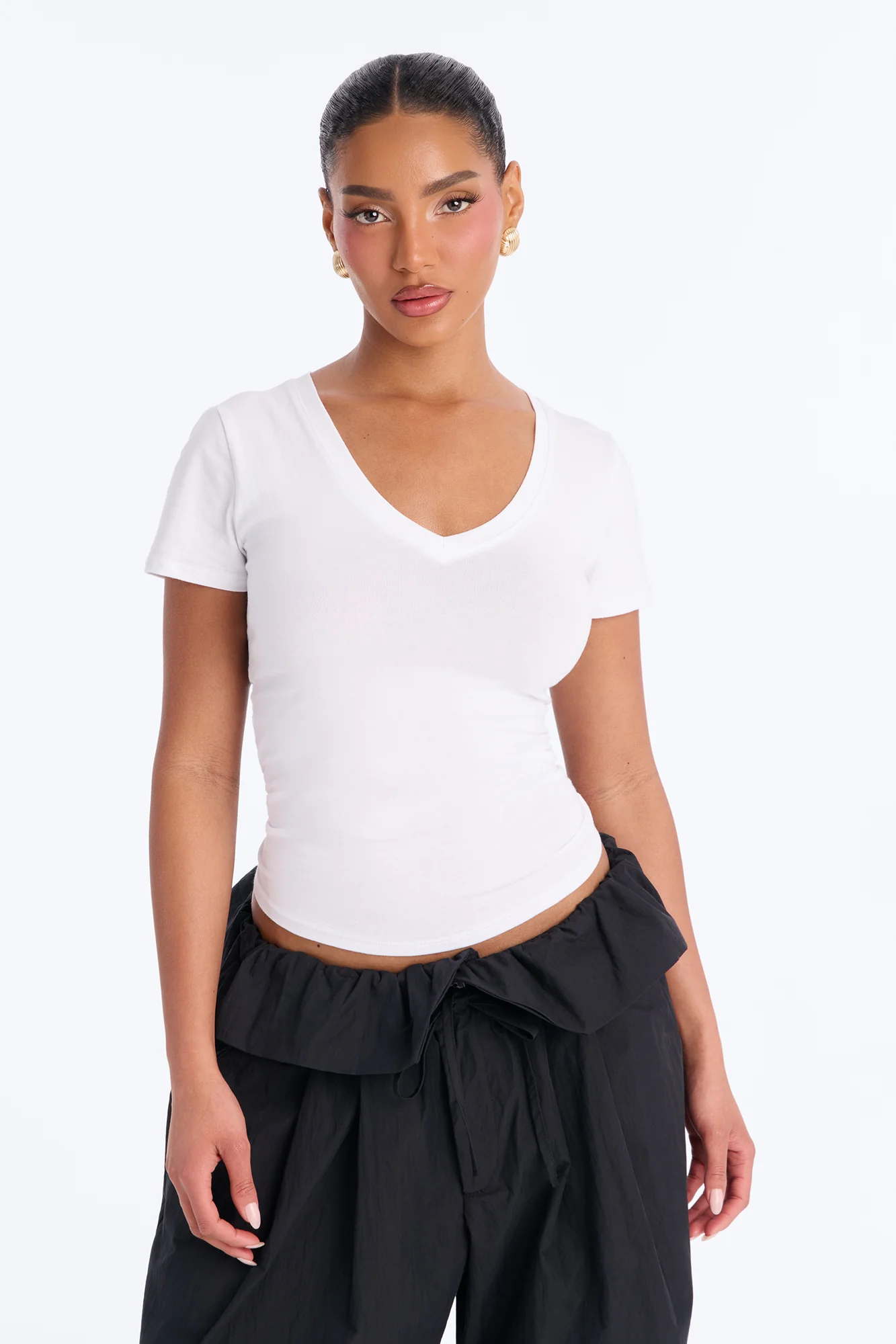 Darlene Basic V Neck Top - White