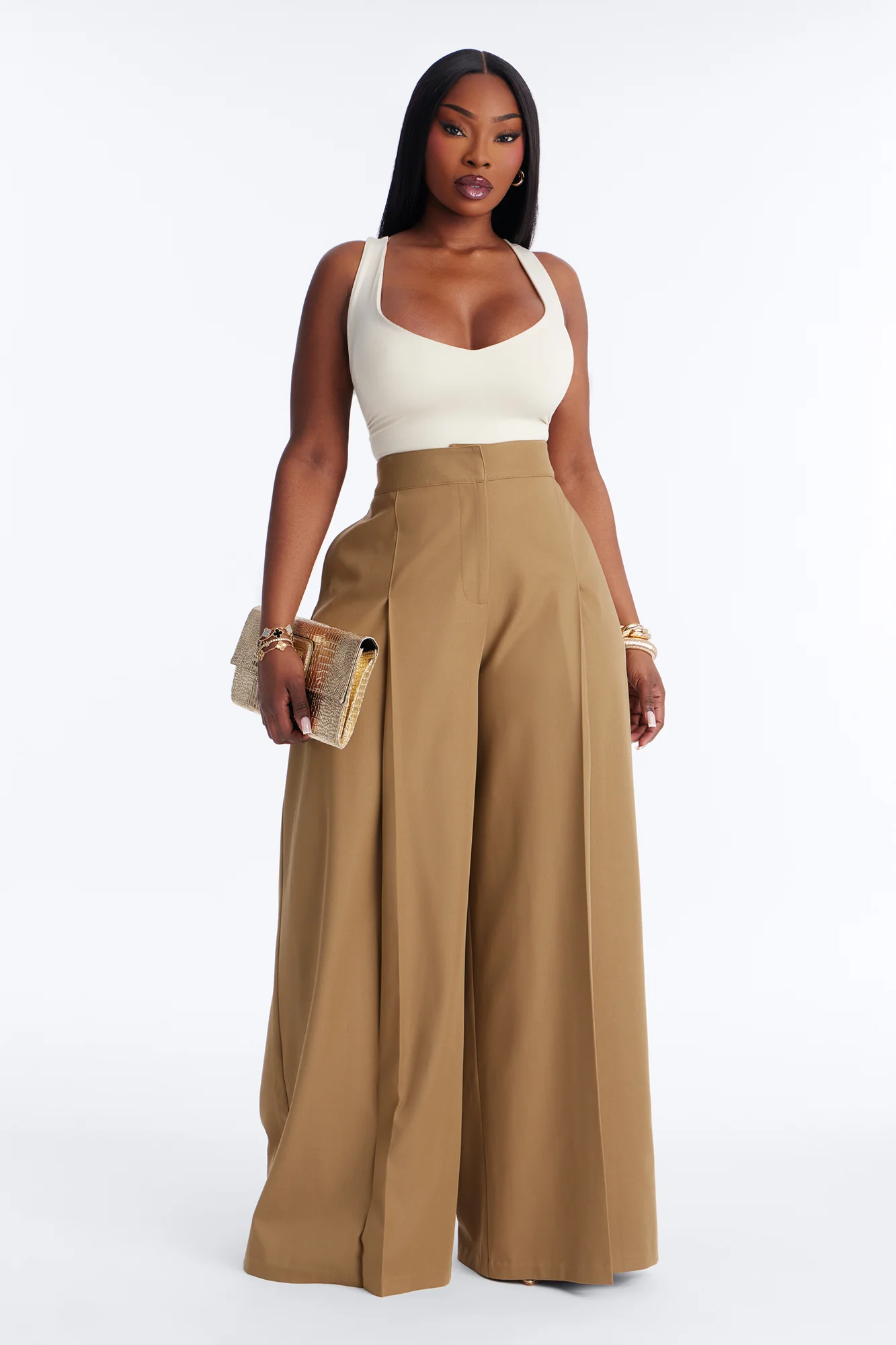 Darlene Crepe Super Wide Leg Pant 33″ - Olive - Image 4