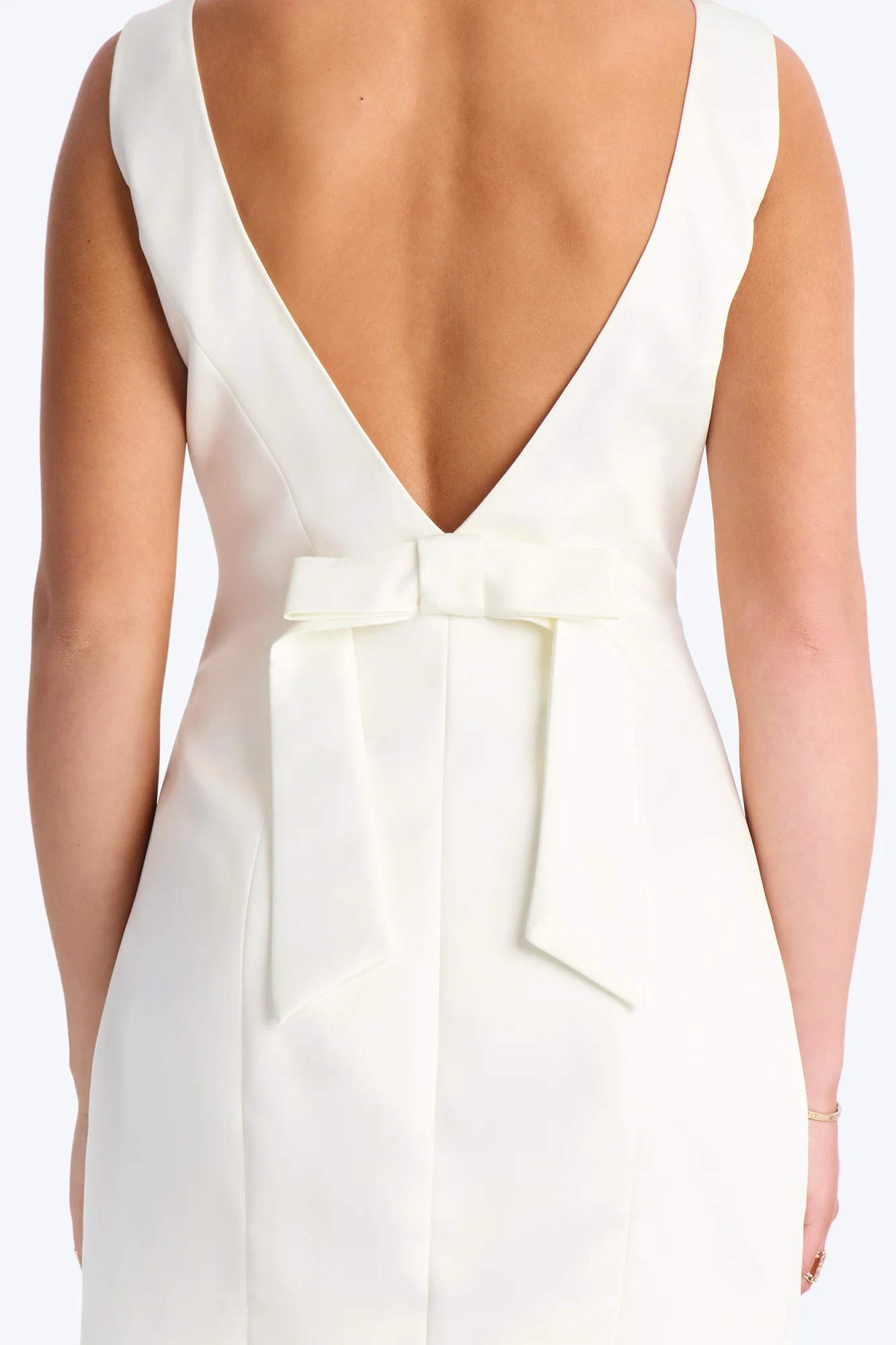 Darling Bow Satin Backless Mini Dress - Off White - Image 4