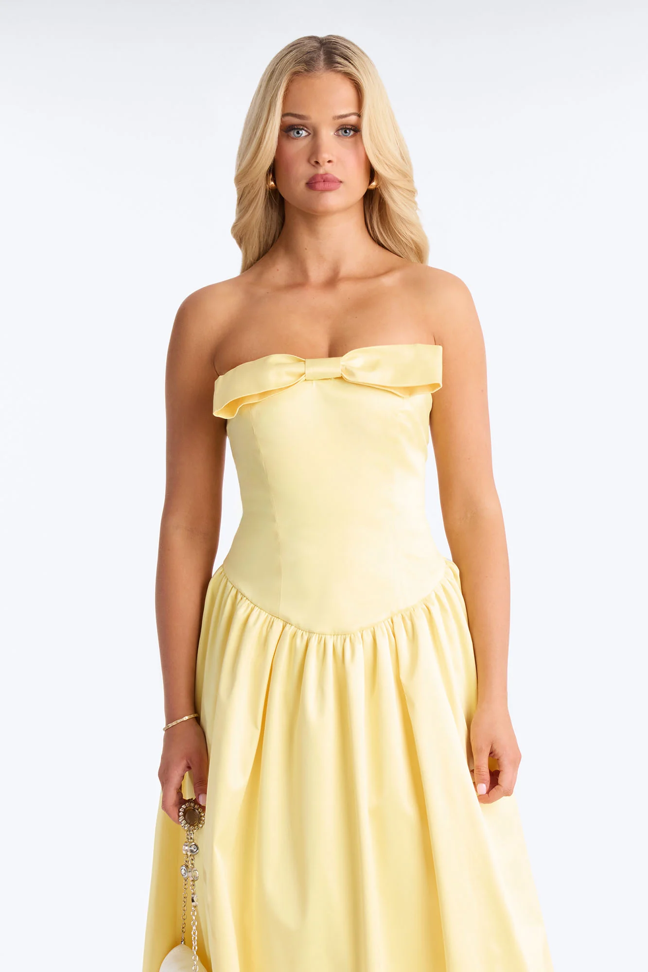 Darling Bow Satin Midi Dress - Butter Yellow - Image 2