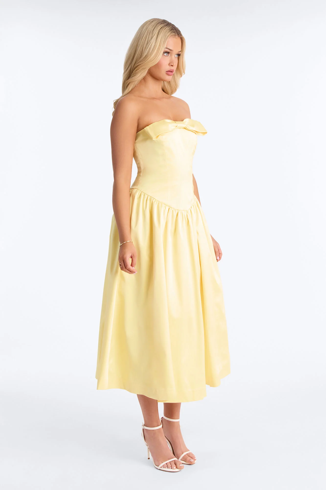 Darling Bow Satin Midi Dress - Butter Yellow - Image 3