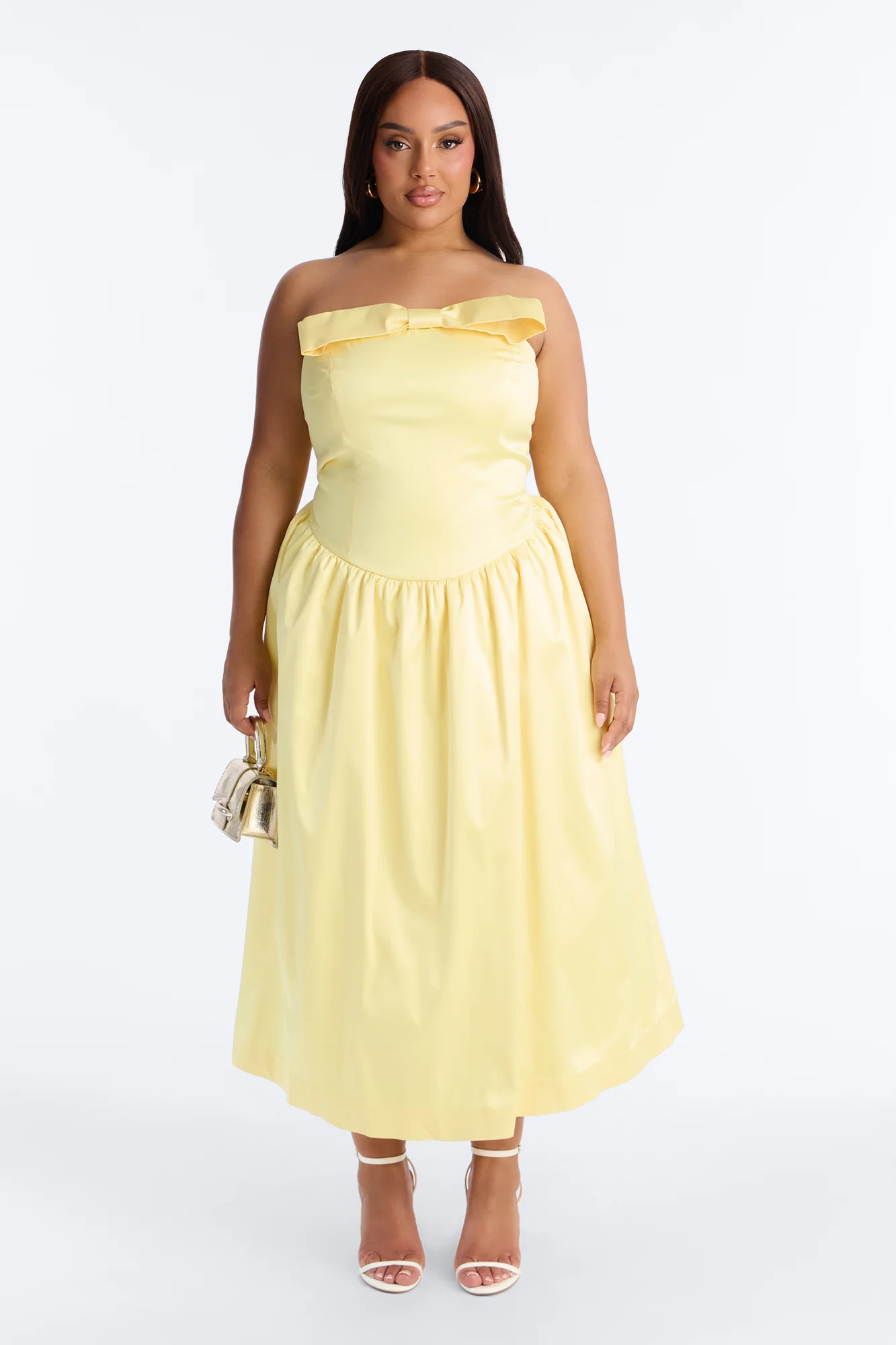 Darling Bow Satin Midi Dress - Butter Yellow - Image 5