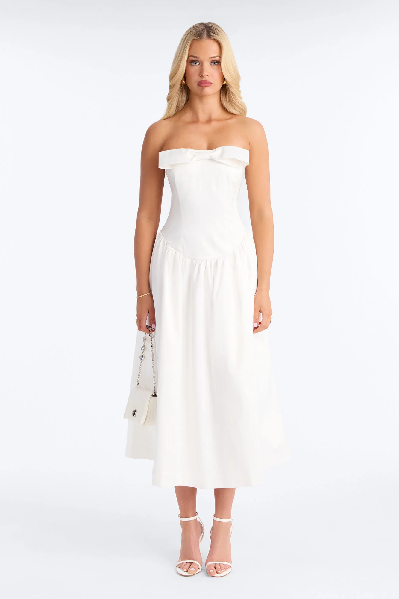 Darling Bow Satin Midi Dress - Off White - Image 2