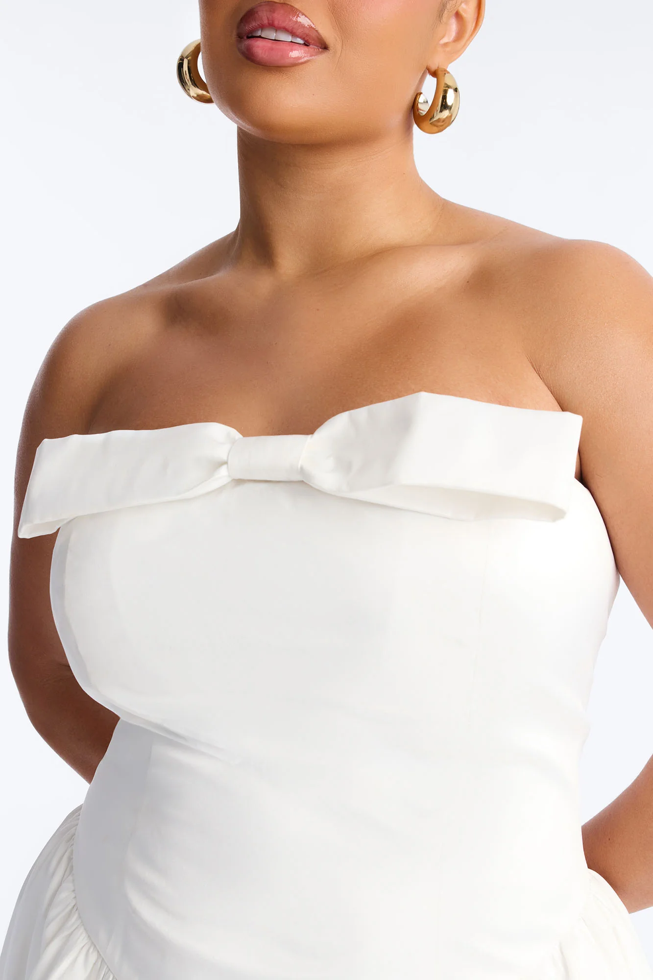 Darling Bow Satin Midi Dress - Off White - Image 8