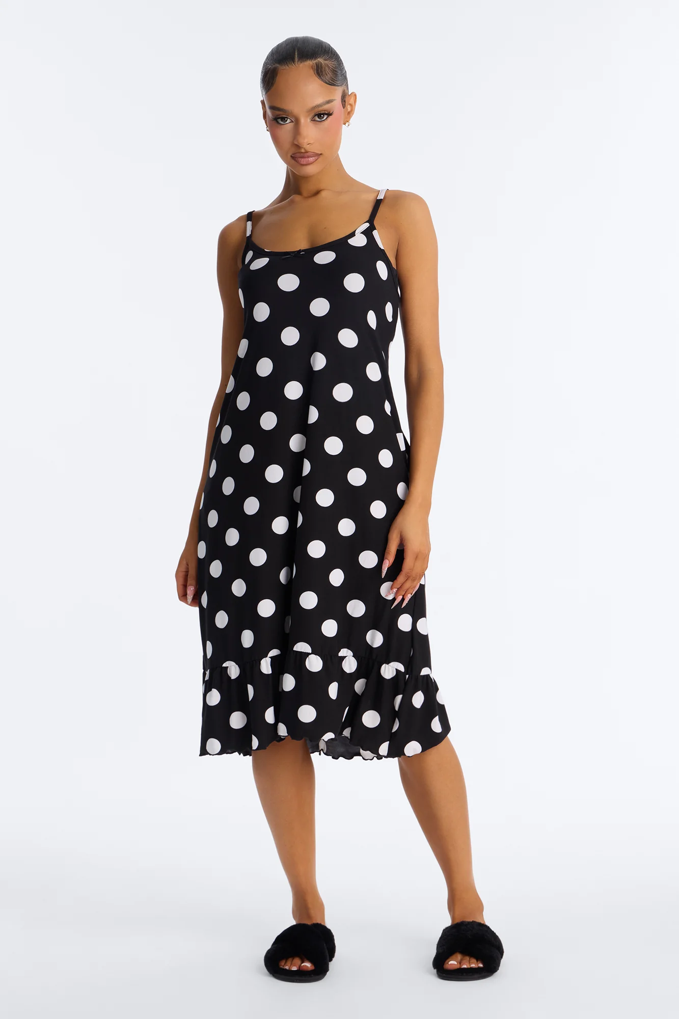 Darling Dot Dream Ruffle PJ Sleep Dress - Black/White