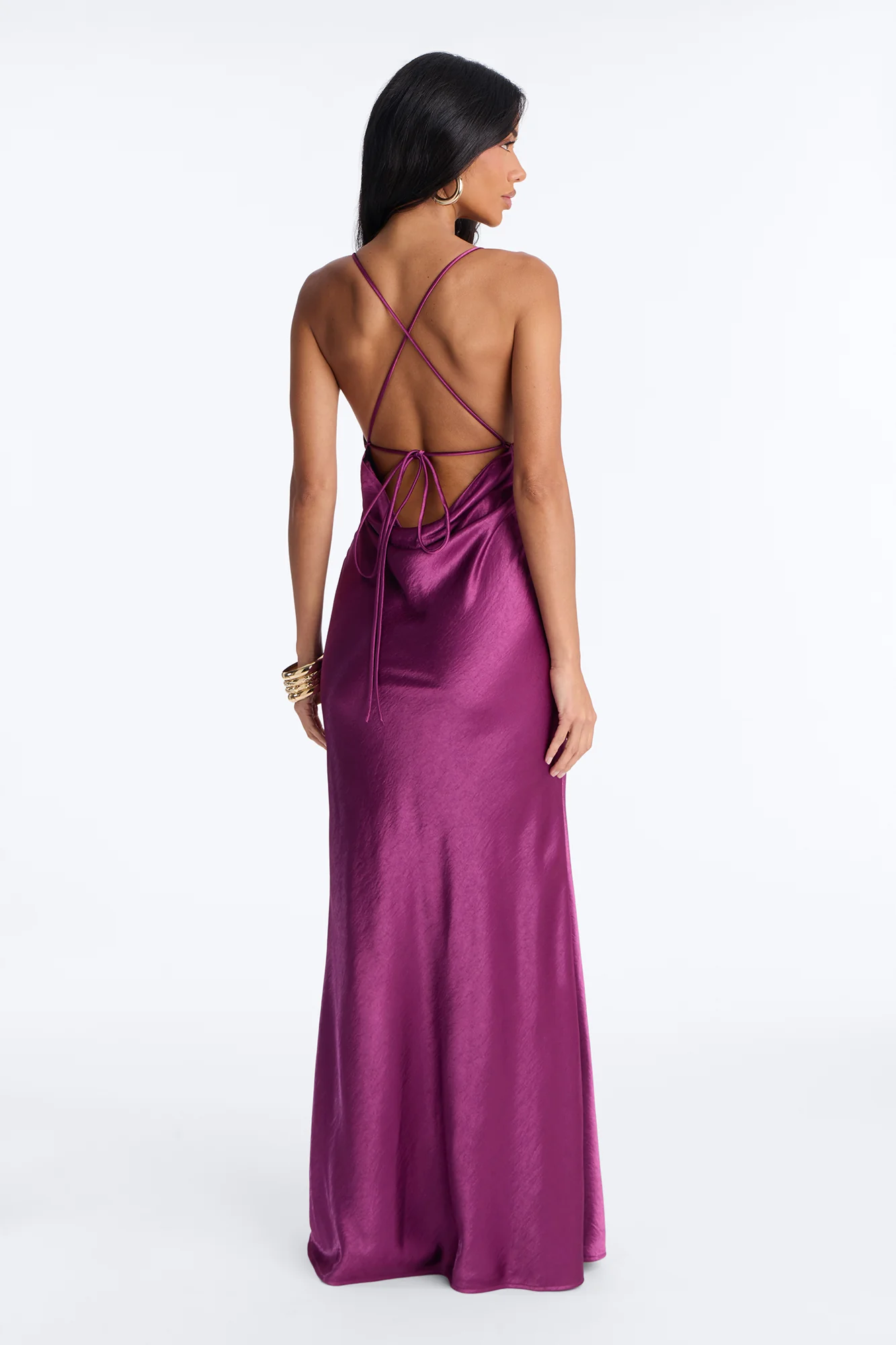 Darrah Backless Satin Gown - Plum - Image 3