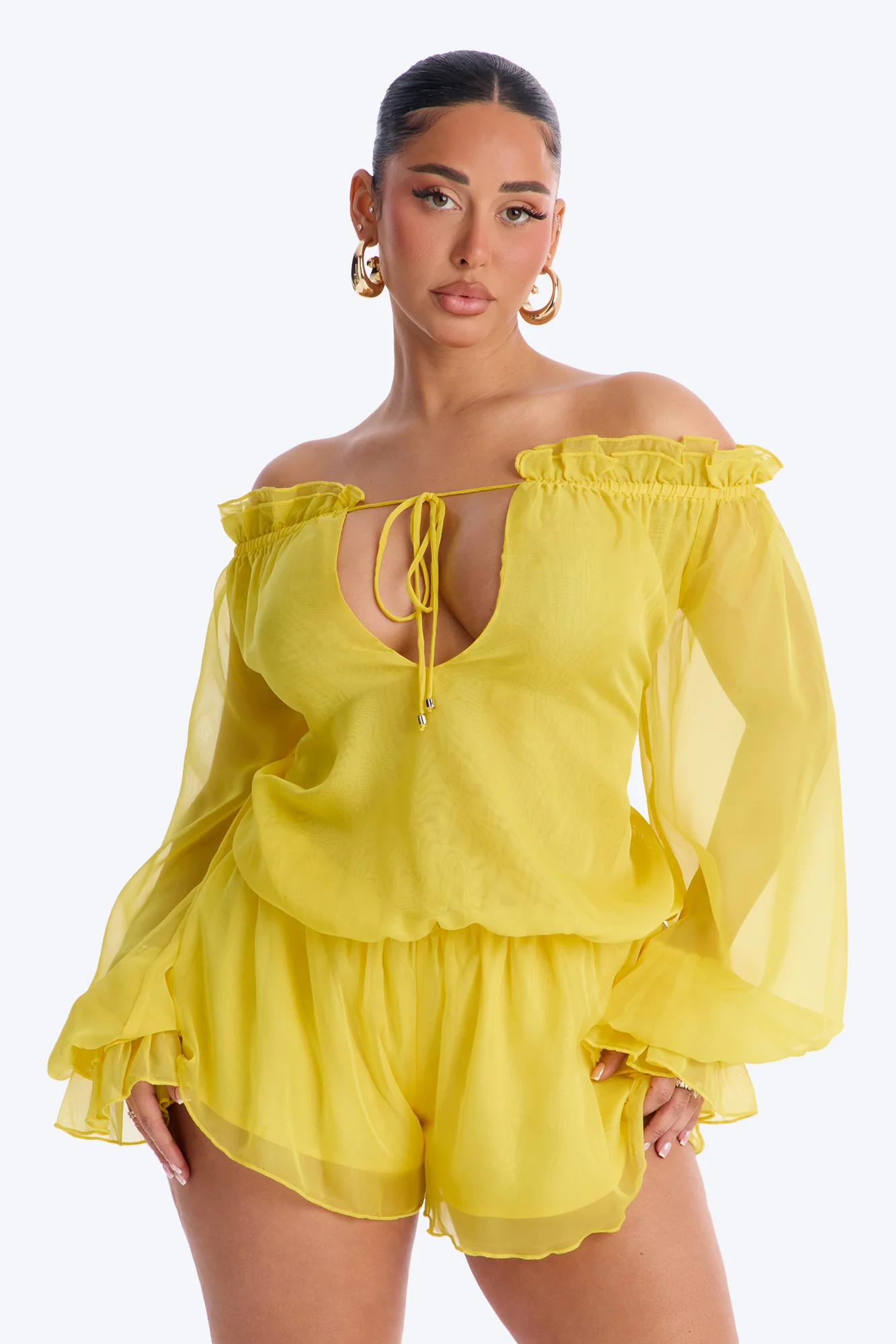 Dasha Chiffon Flowy Romper - Yellow