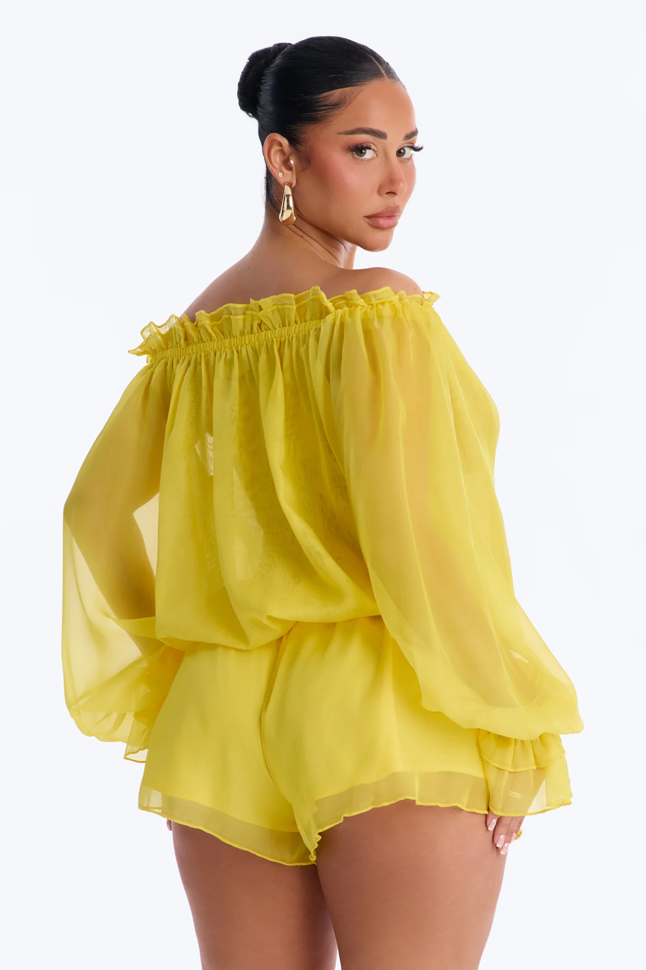 Dasha Chiffon Flowy Romper - Yellow - Image 4