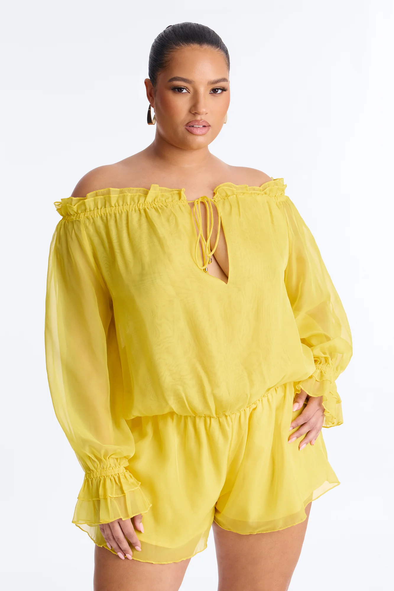 Dasha Chiffon Flowy Romper - Yellow - Image 5