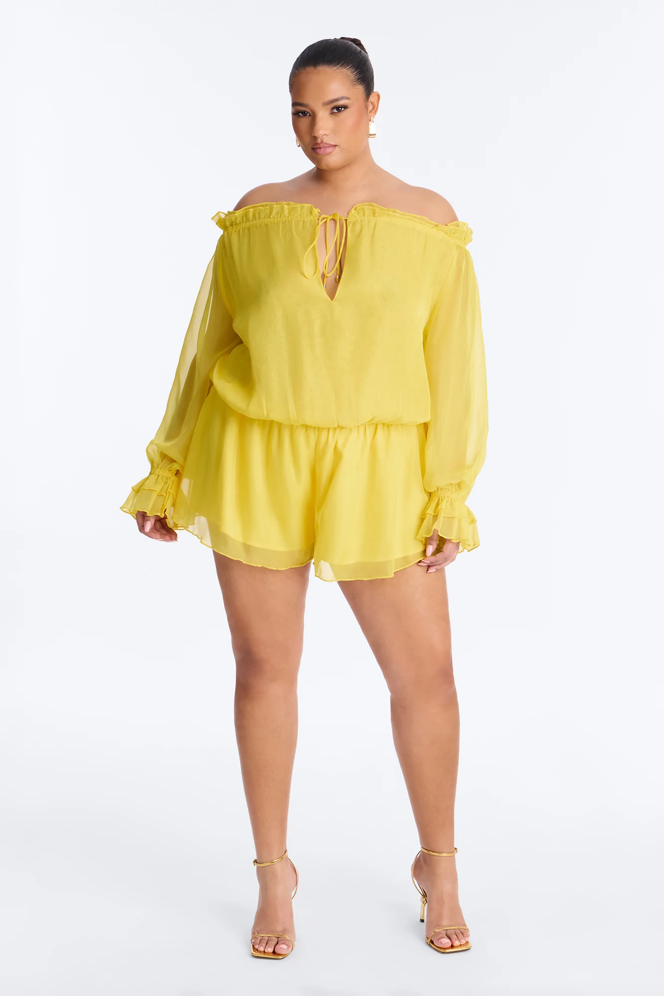 Dasha Chiffon Flowy Romper - Yellow - Image 6