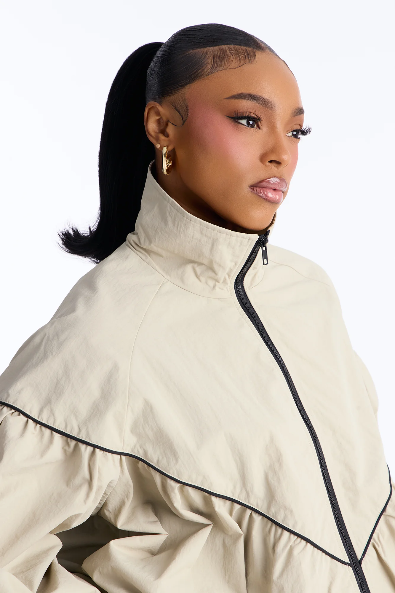 Daybreak Flow Funnel Neck Windbreaker Jacket - Taupe/combo - Image 3