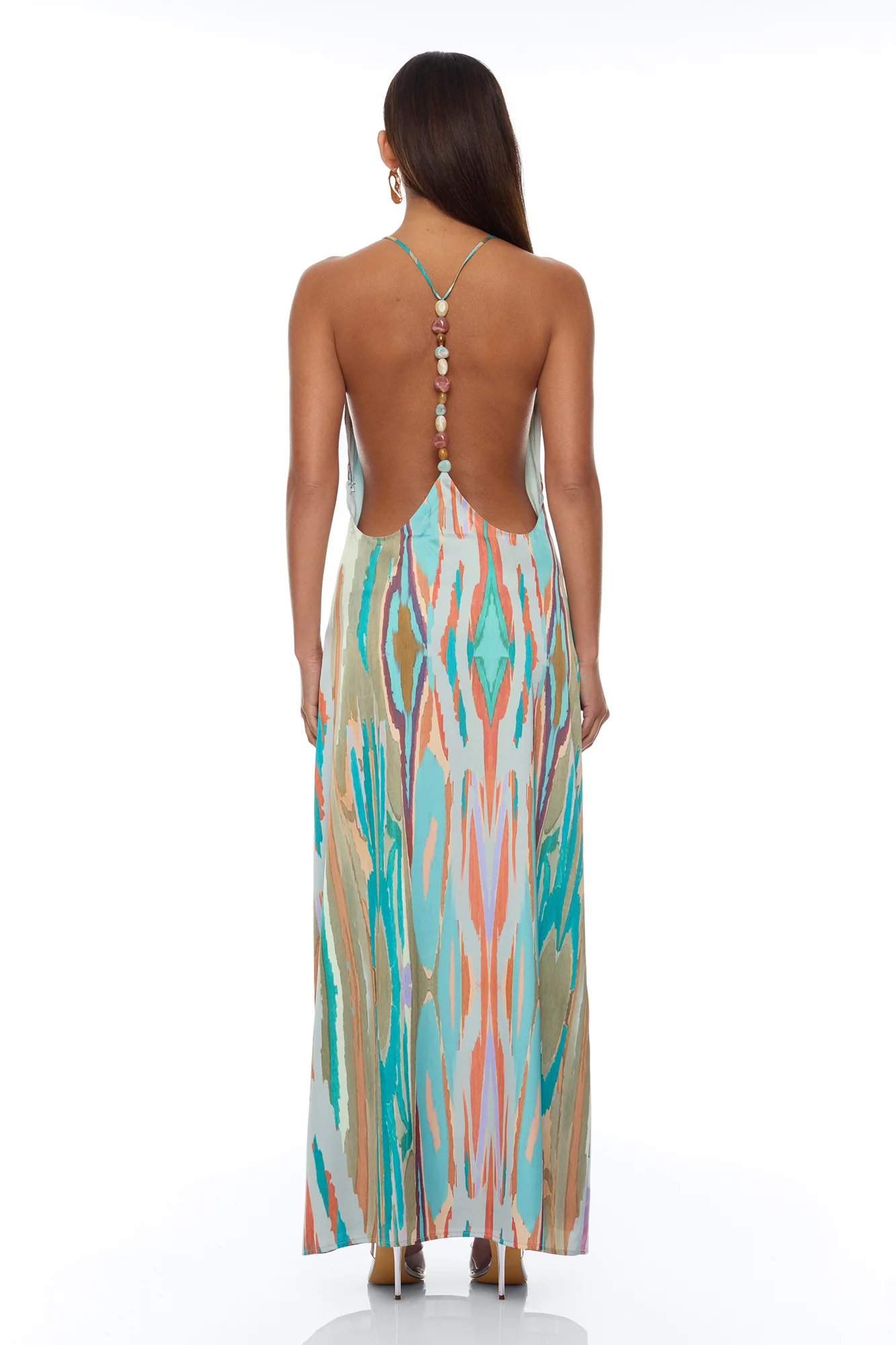 Daydreaming Backless Satin Maxi Dress - Turquoise/combo - Image 3