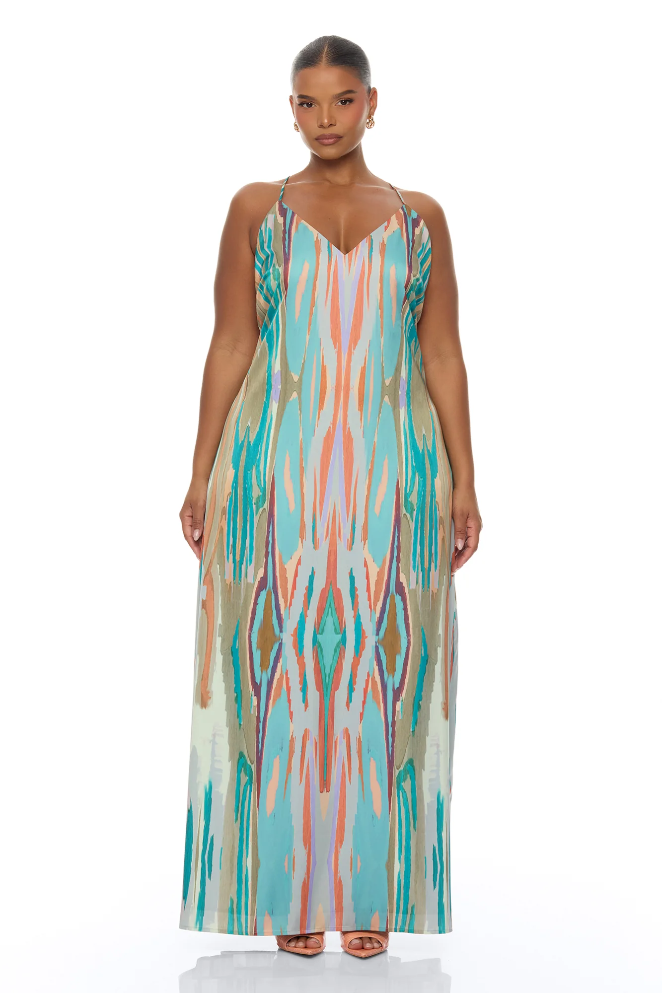 Daydreaming Backless Satin Maxi Dress - Turquoise/combo - Image 5