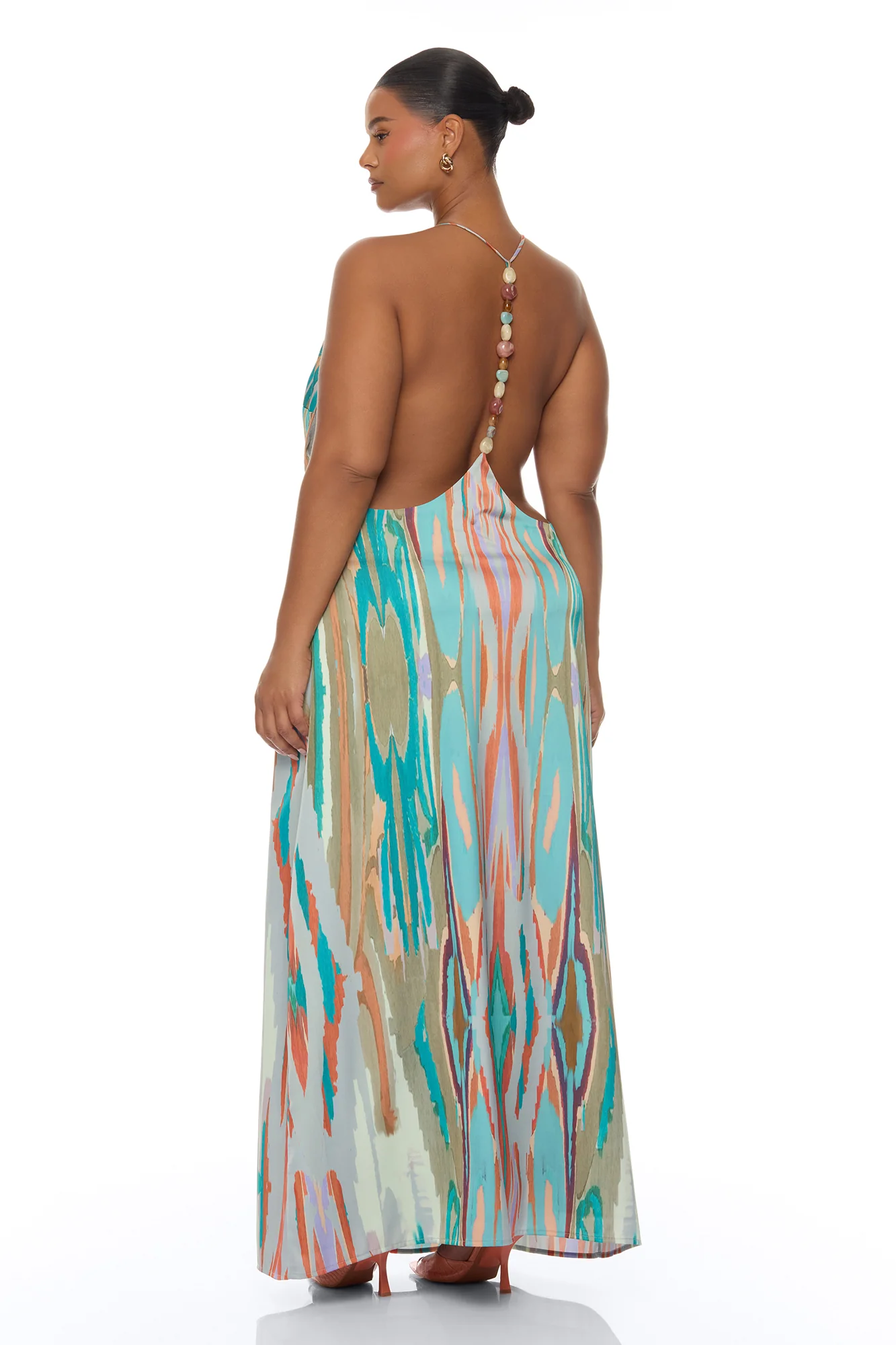 Daydreaming Backless Satin Maxi Dress - Turquoise/combo - Image 8