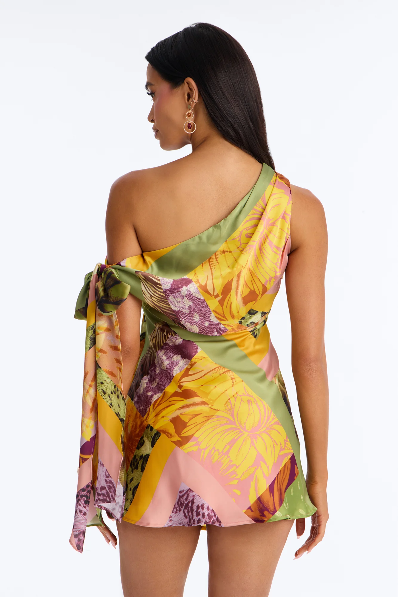 Daydreams Tropical Satin Mini Dress - Yellow/combo - Image 4