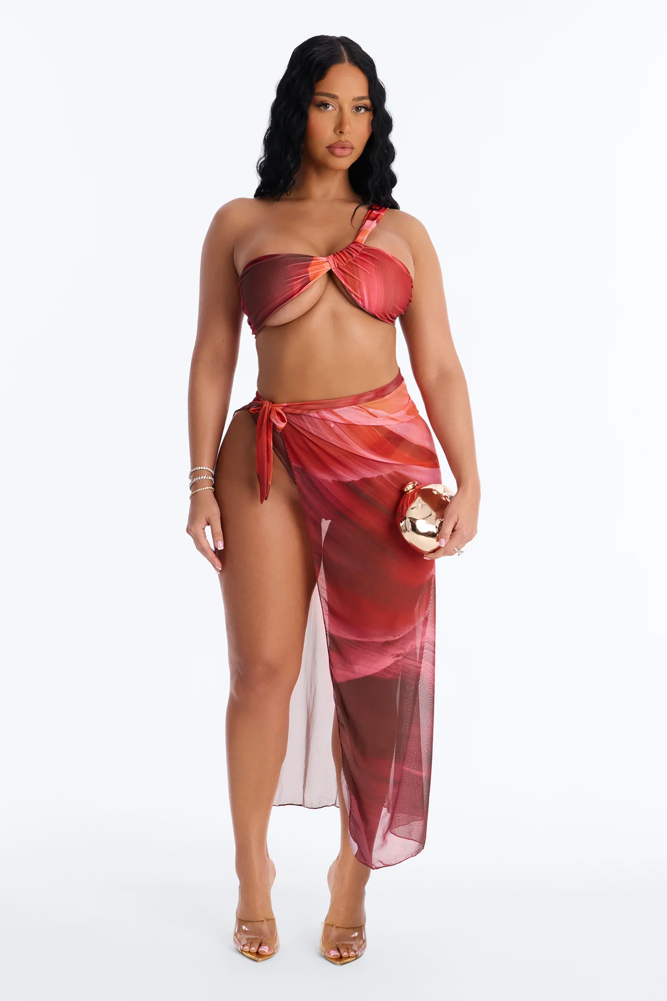 Days In Paradise Floral 3 Piece Bikini & Sarong Sunsuit - Brown Combo