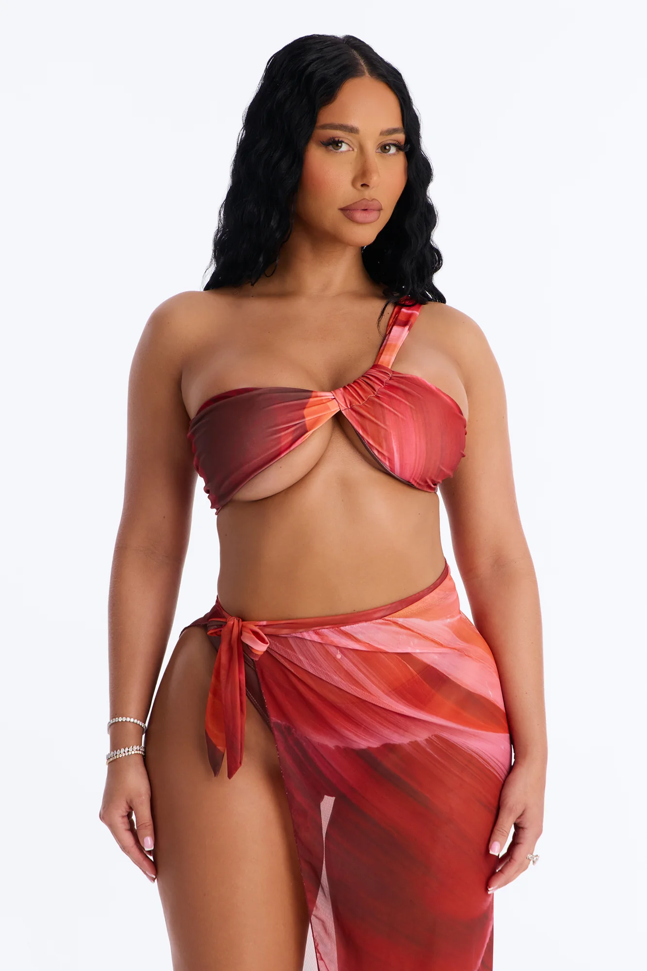 Days In Paradise Floral 3 Piece Bikini & Sarong Sunsuit - Brown Combo - Image 2