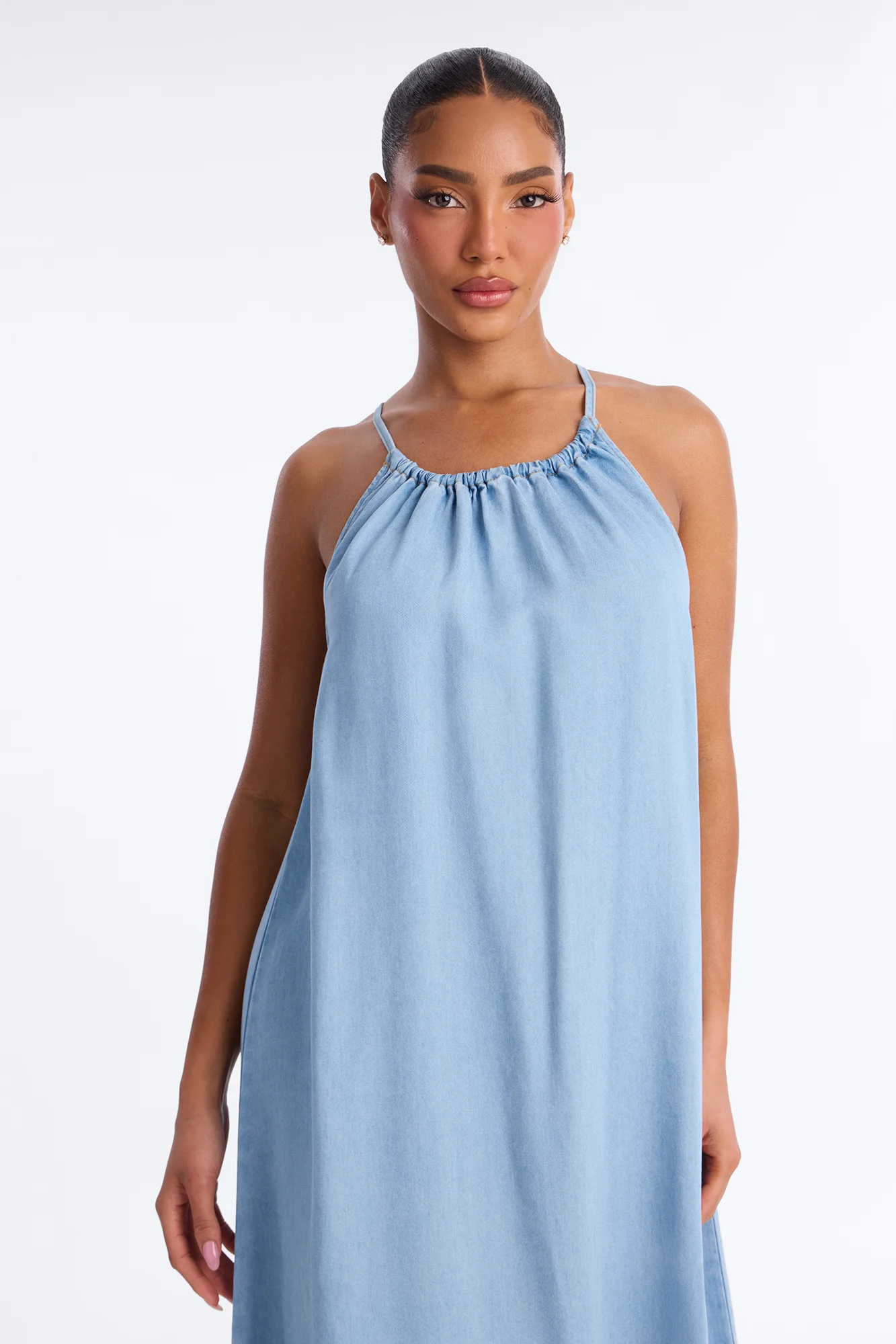 Daytime Chic Denim Maxi Dress - Light Wash - Image 2