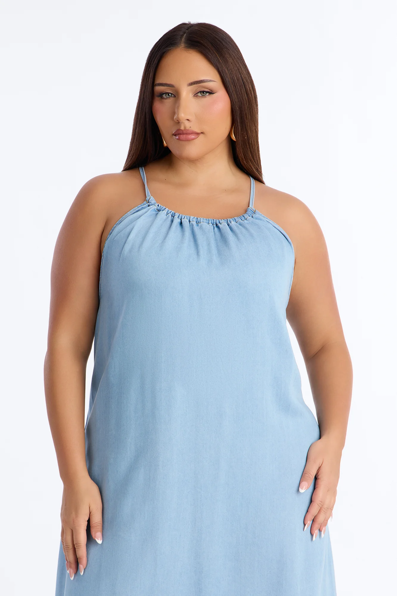 Daytime Chic Denim Maxi Dress - Light Wash - Image 6