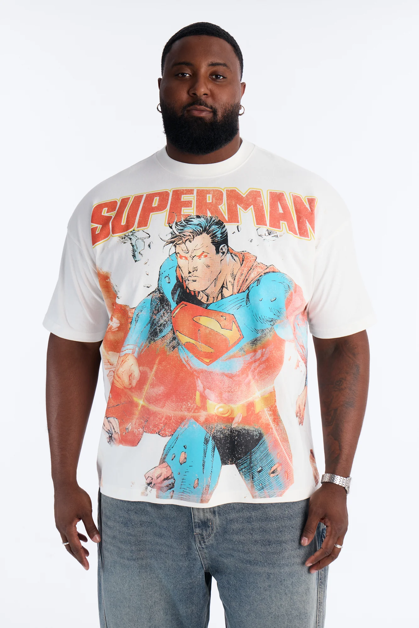 DC Superman Heavy Weight Boxy Short Sleeve Tee - White